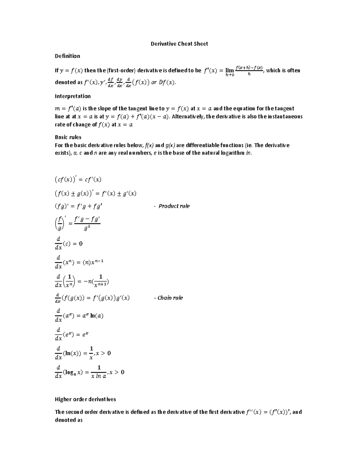 Microsoft Word - Derivative Cheat Sheet - Derivative Cheat Sheet ...