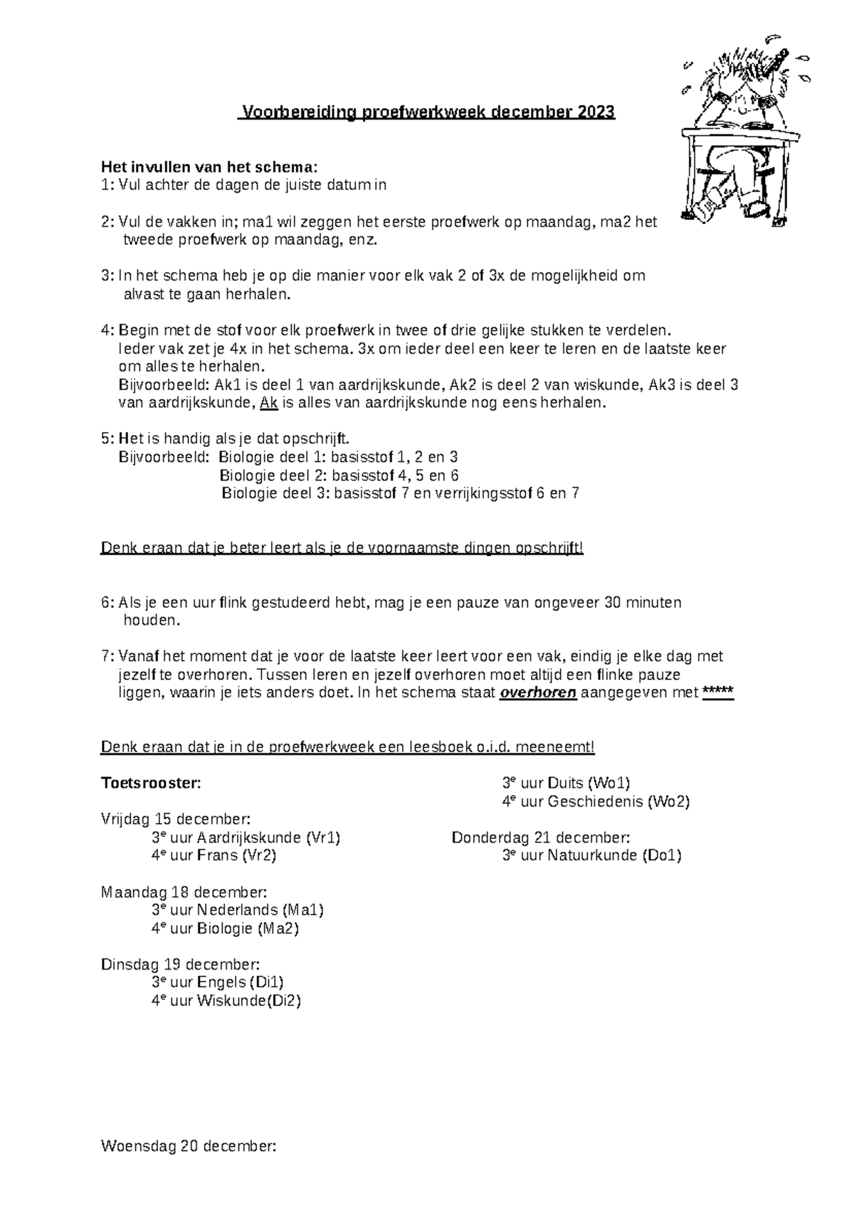 Kopie van Studieschema klas b2th1 dec 2023 final - Google Documenten ...