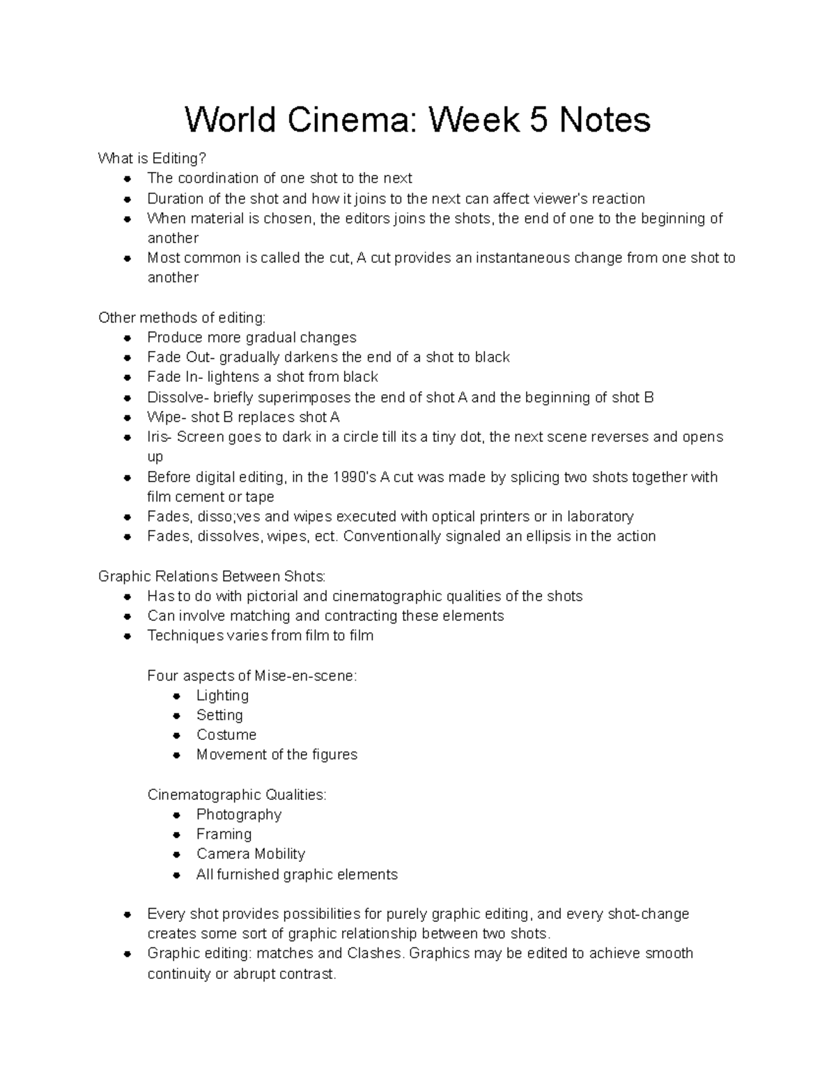 World Cinema Notes for test 2 - World Cinema: Week 5 Notes What is ...