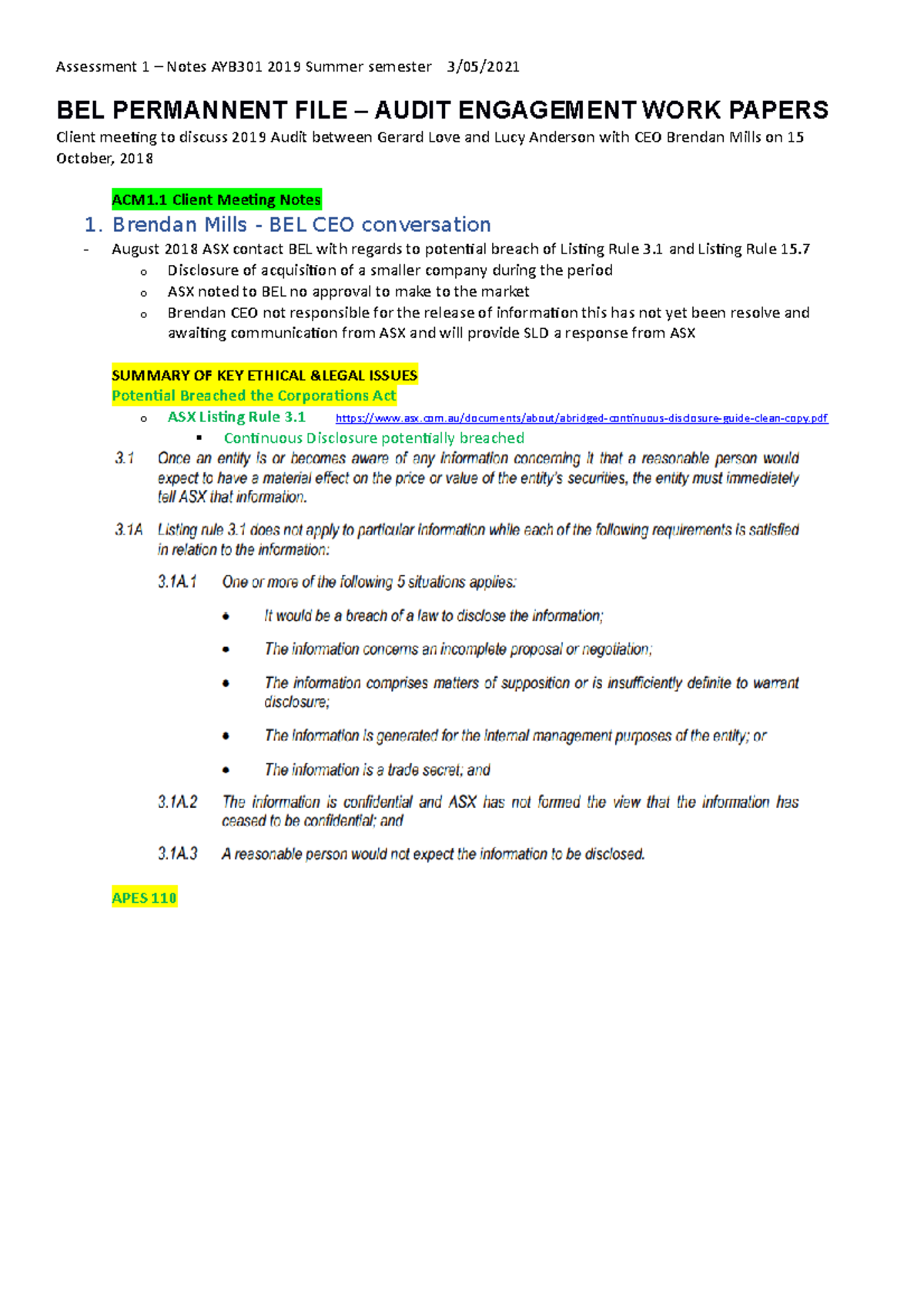 AYB301 - A1 - Assessment 1 Notes Summary - Assessment 1 – Notes AYB301 ...