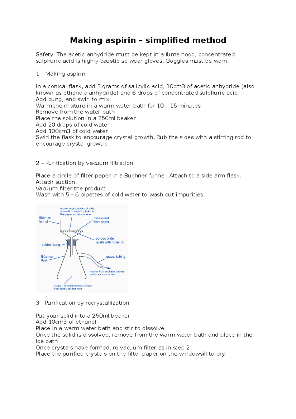 Making aspirin simplified method 2 Making aspirin simplified method