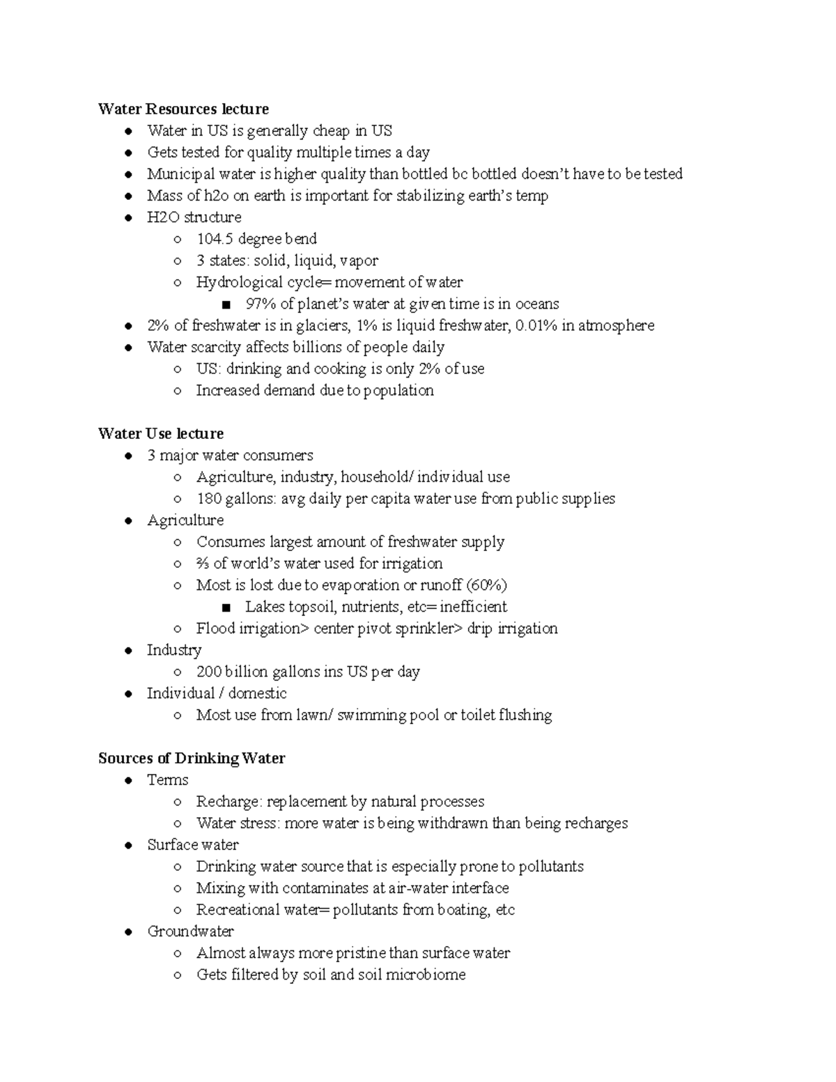 Module 9 Water - Lecture notes from EHSC 3060 with professor Zimeri ...