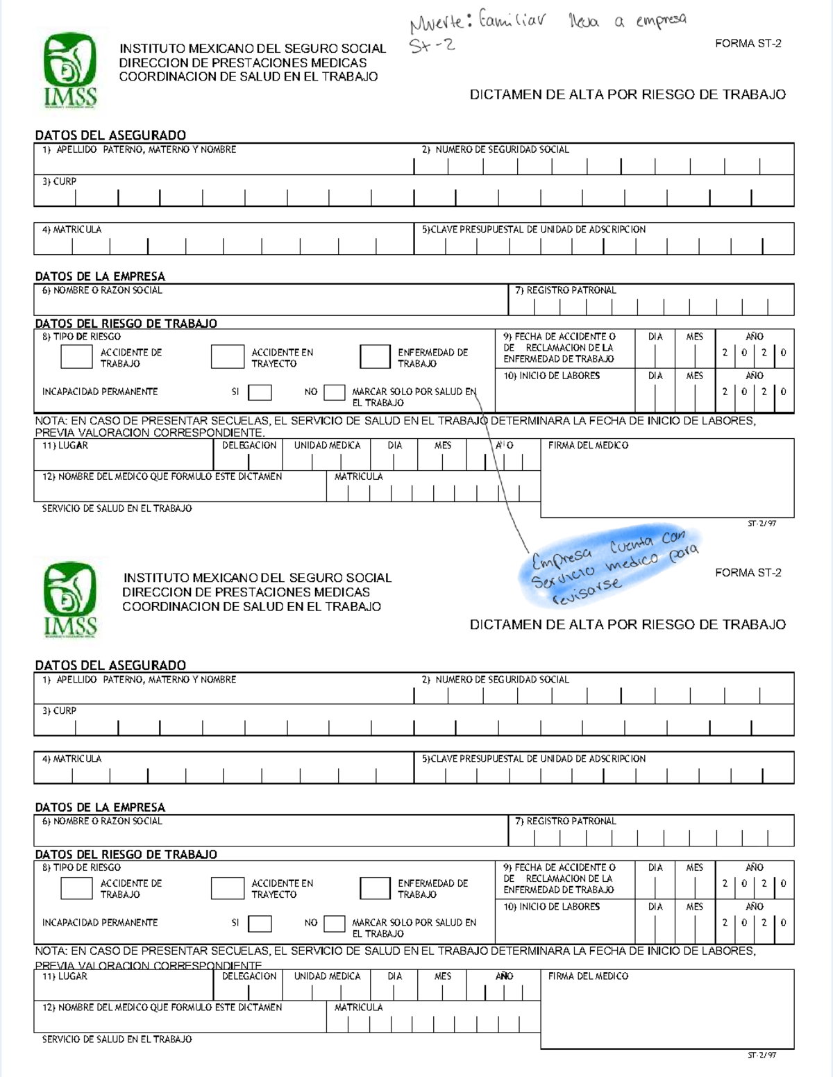 Formato ST-2, Dictamen de alta por riesgo de trabajo - GD^G^^M FOPGGD^G ...