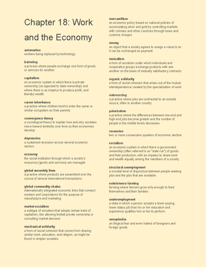 Ch 18 Key Terms - Chapter 18: Work and the Economy vocab - Chapter 18 ...