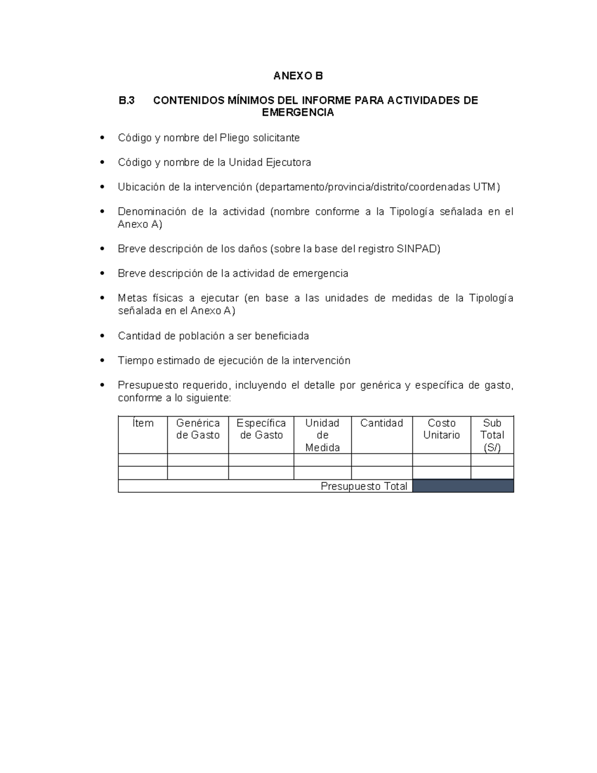 Anexo B.3 Requisitos PARA Actividades DE Emergencia - ANEXO B B ...