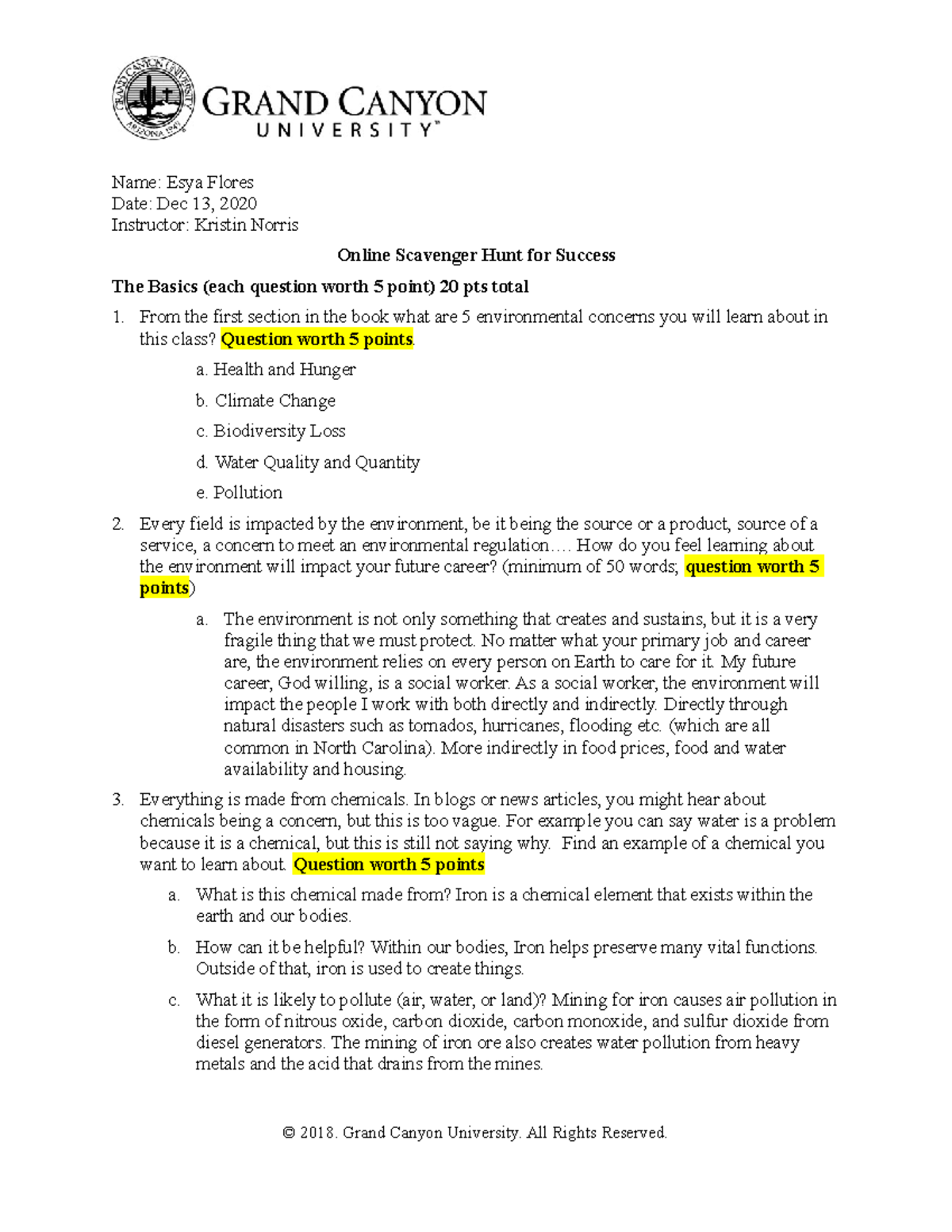 BIO week 1 comp - BIO - Name: Esya Flores Date: Dec 13, 2020 Instructor ...