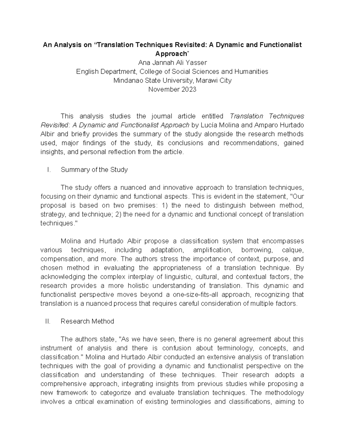 An Analysis on “Translation Techniques Revisited A Dynamic and ...