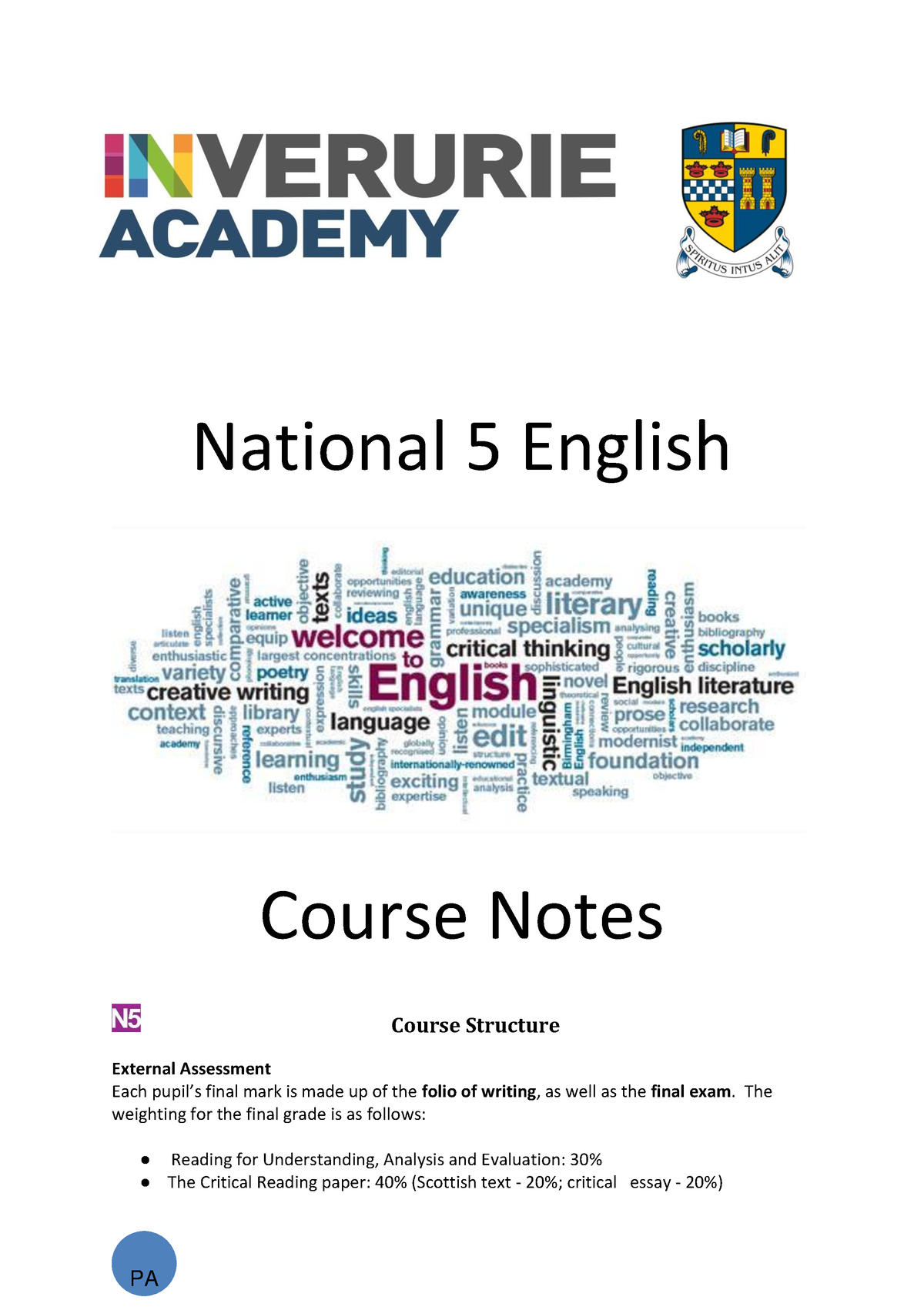 nat 5 english course work template