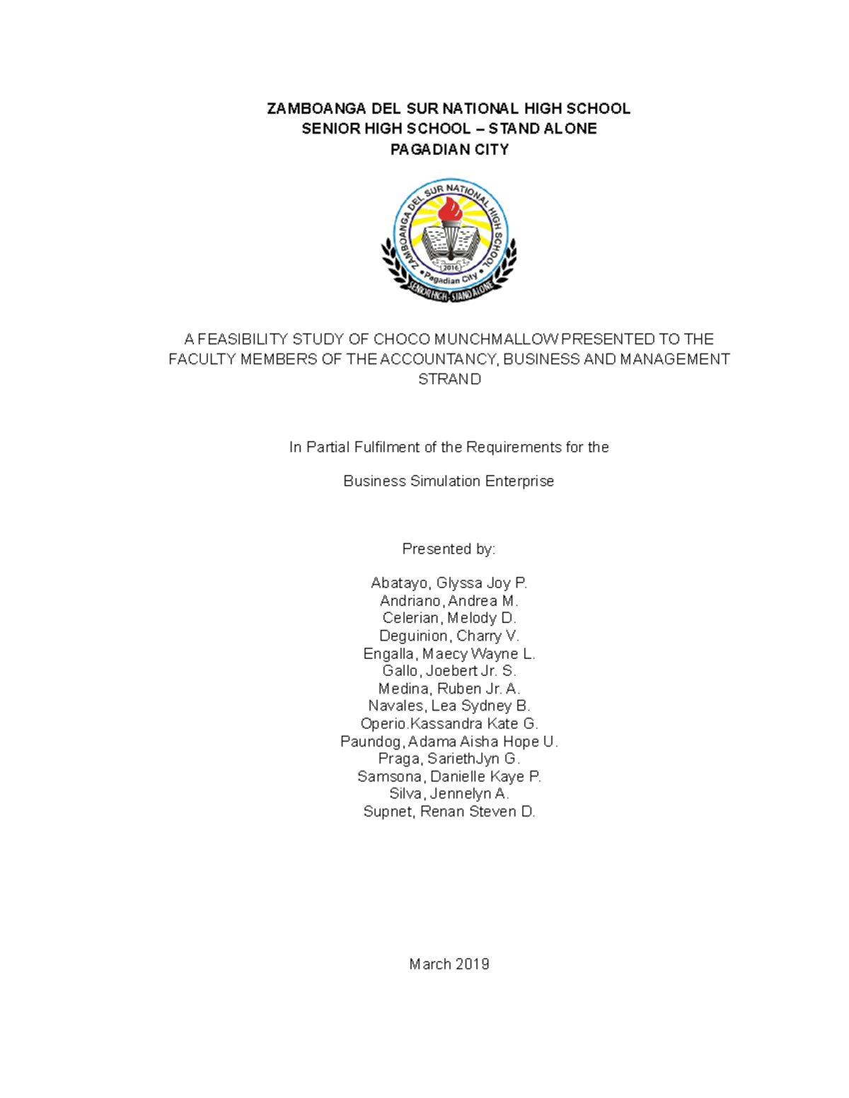 Feasibility Study of Product- Summary Economics - ZAMBOANGA DEL SUR ...