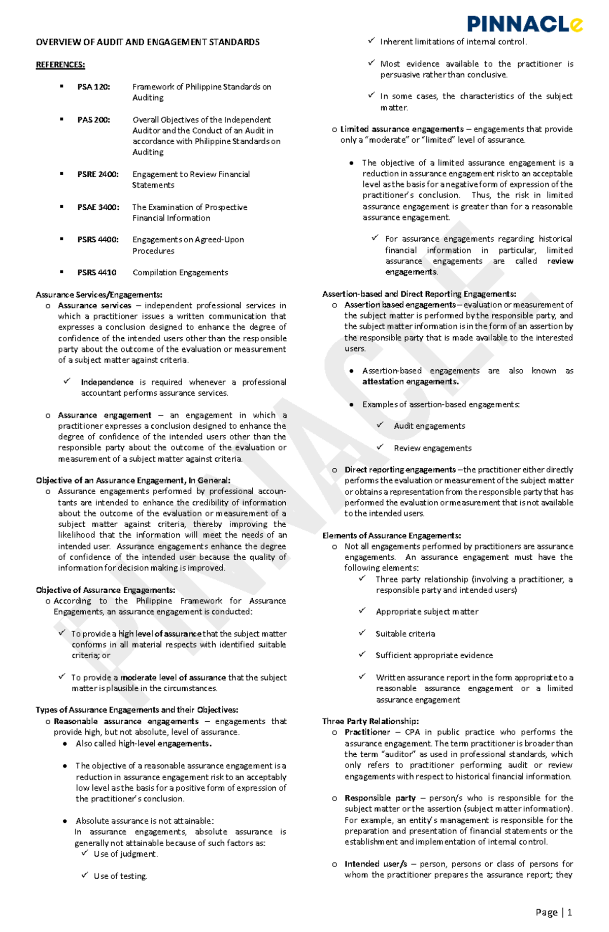 Overview OF Audit AND Engagement Standards - OVERVIEW OF AUDIT AND ...