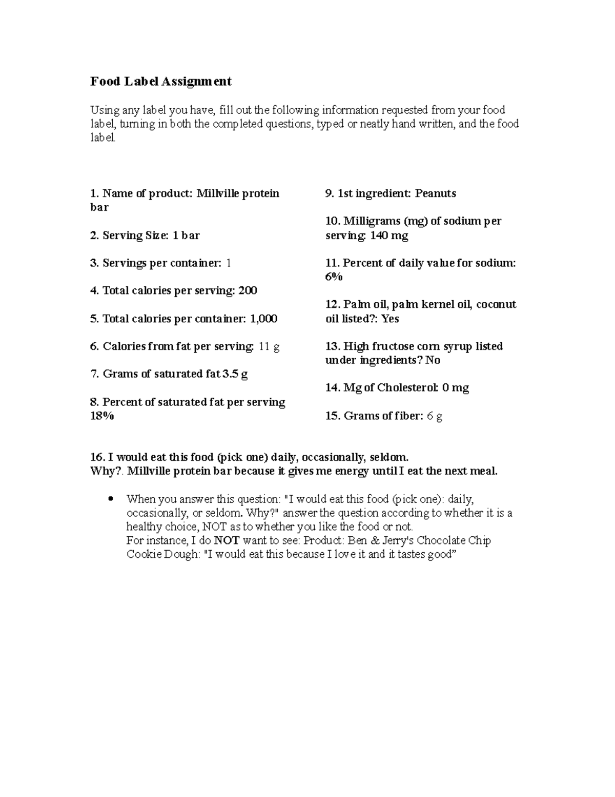 2 lab food label lab Mira Hanft Food Label Assignment Using any label