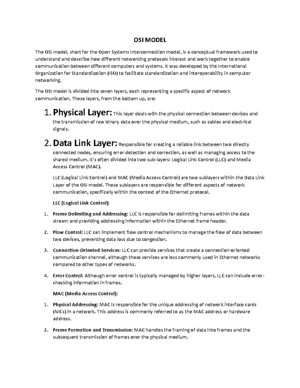 OSI Model Briefly - OSI MODEL The OSI model, short for the Open Systems ...