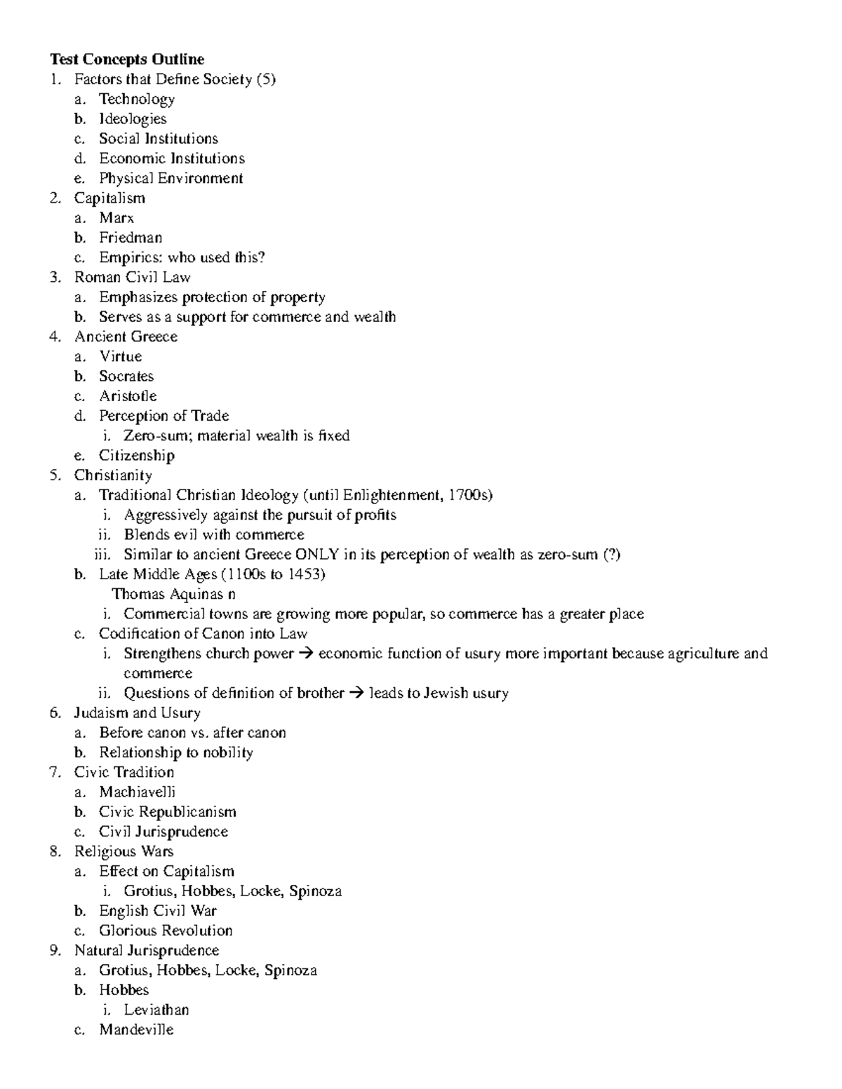 Test Outline - Test Concepts Outline 1 that Define Society (5) a b c ...