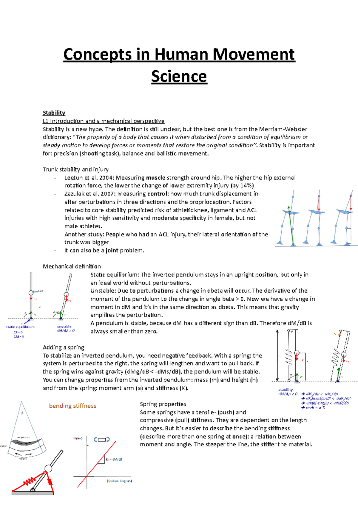 Samenvatting Concepts in Human Movement Sciences Concepts in Human