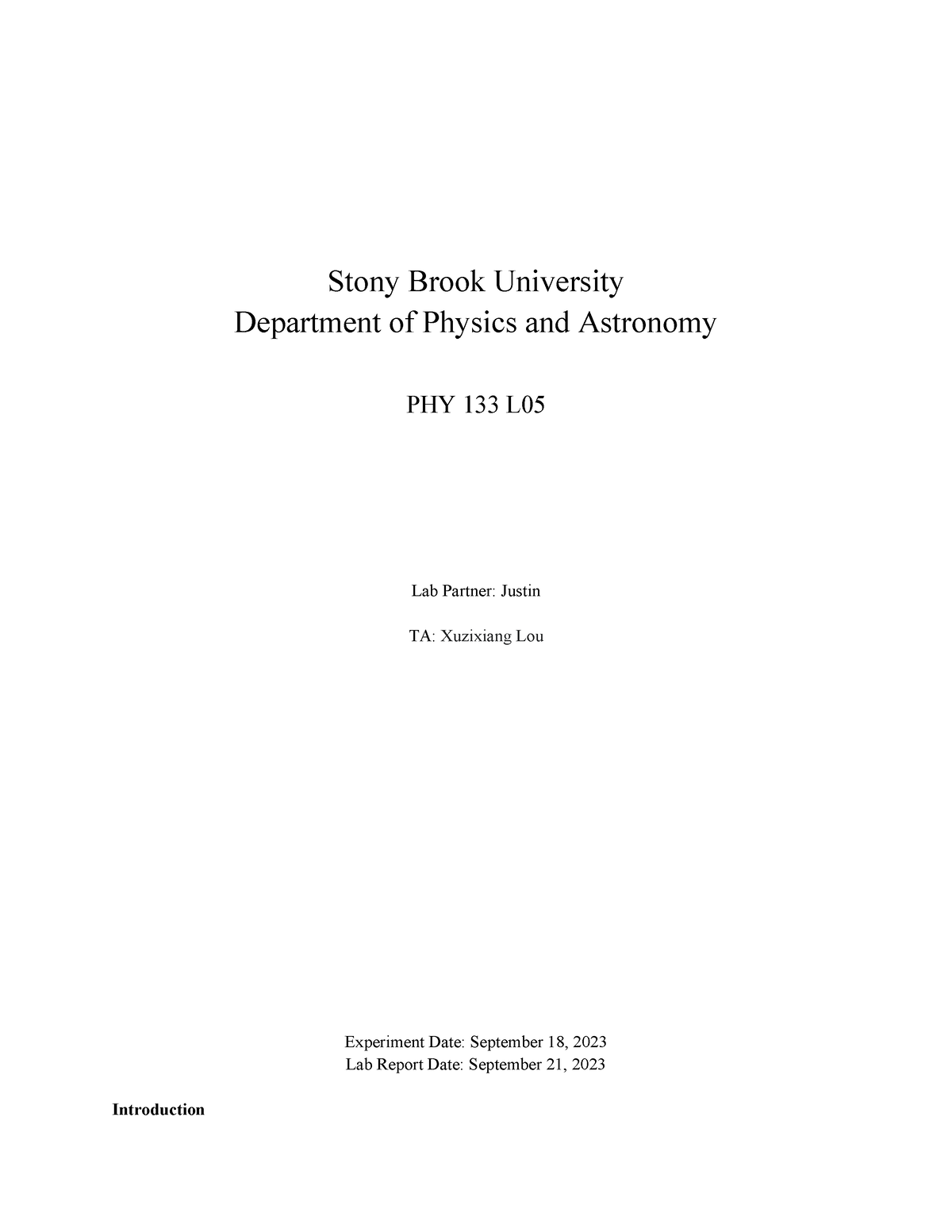 Phy 133 - Lab 2 - Acceleration - Stony Brook University Department Of ...