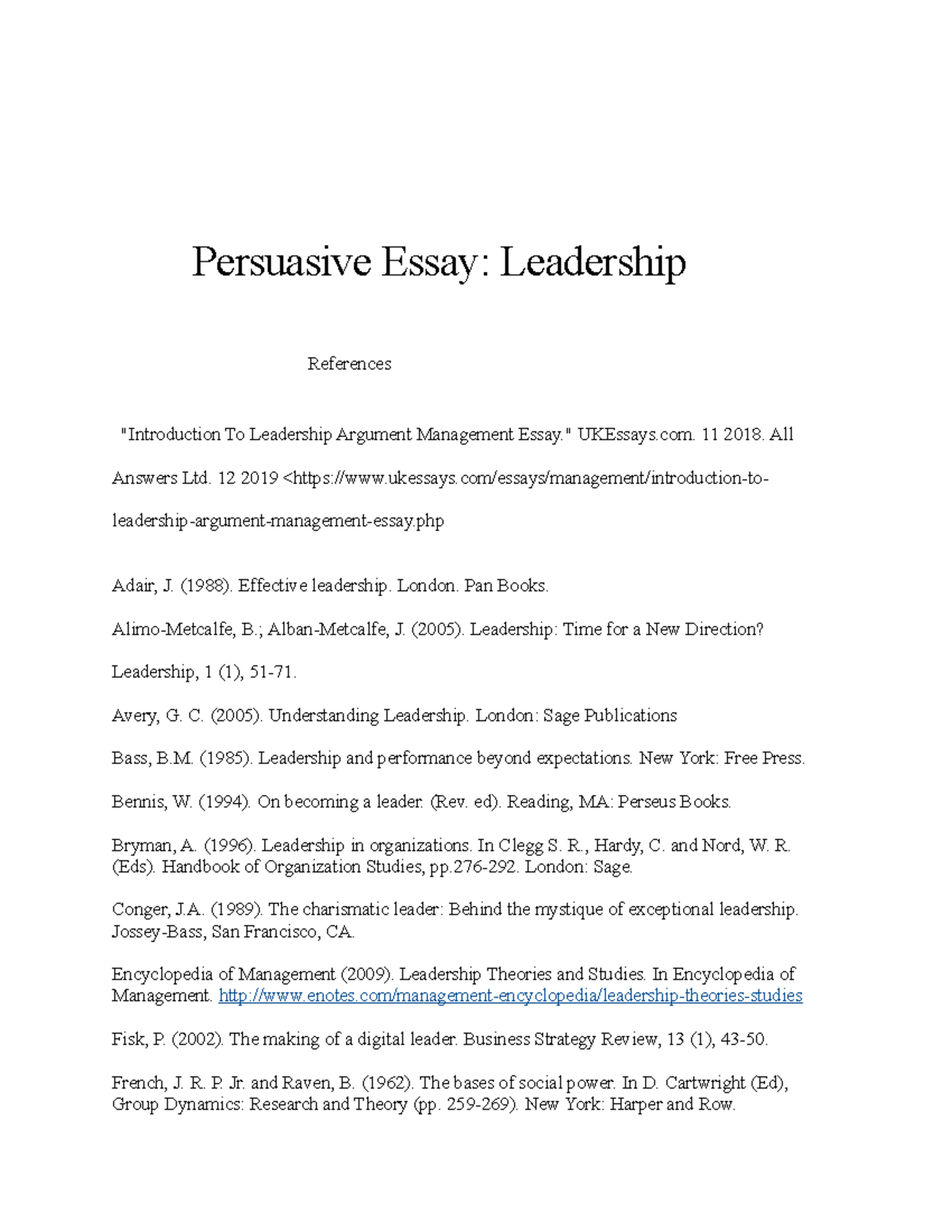 persuasive essay on leadership