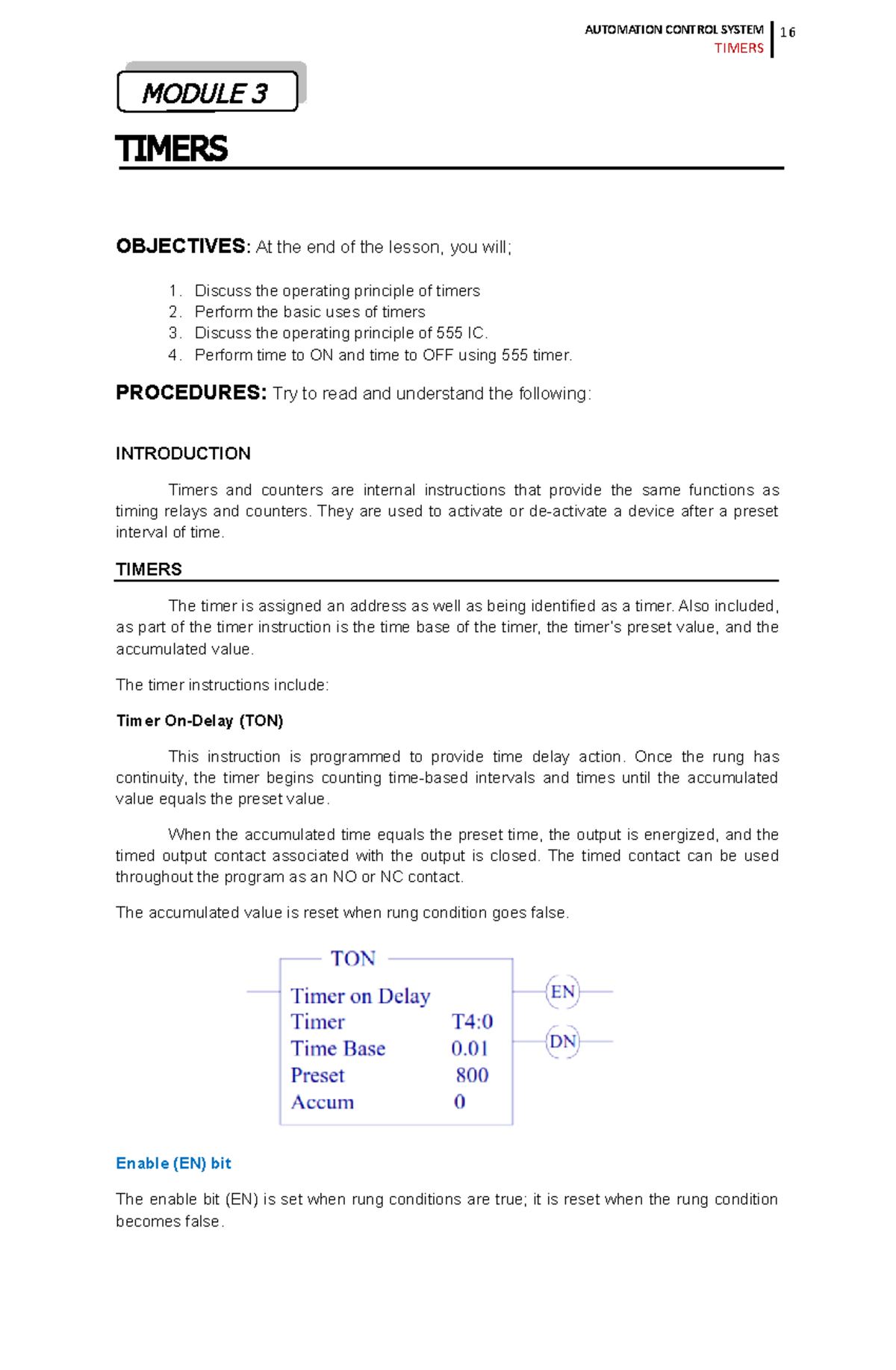 Module 3 Timers TIMERS 16 MODULE 3 TIMERS OBJECTIVES At the end of