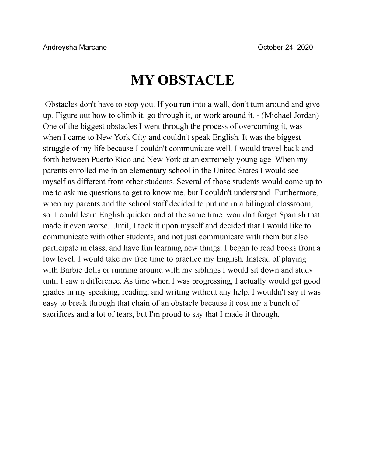 obstacle essay examples