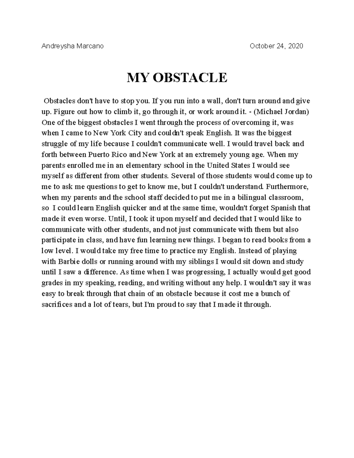 obstacle essay examples