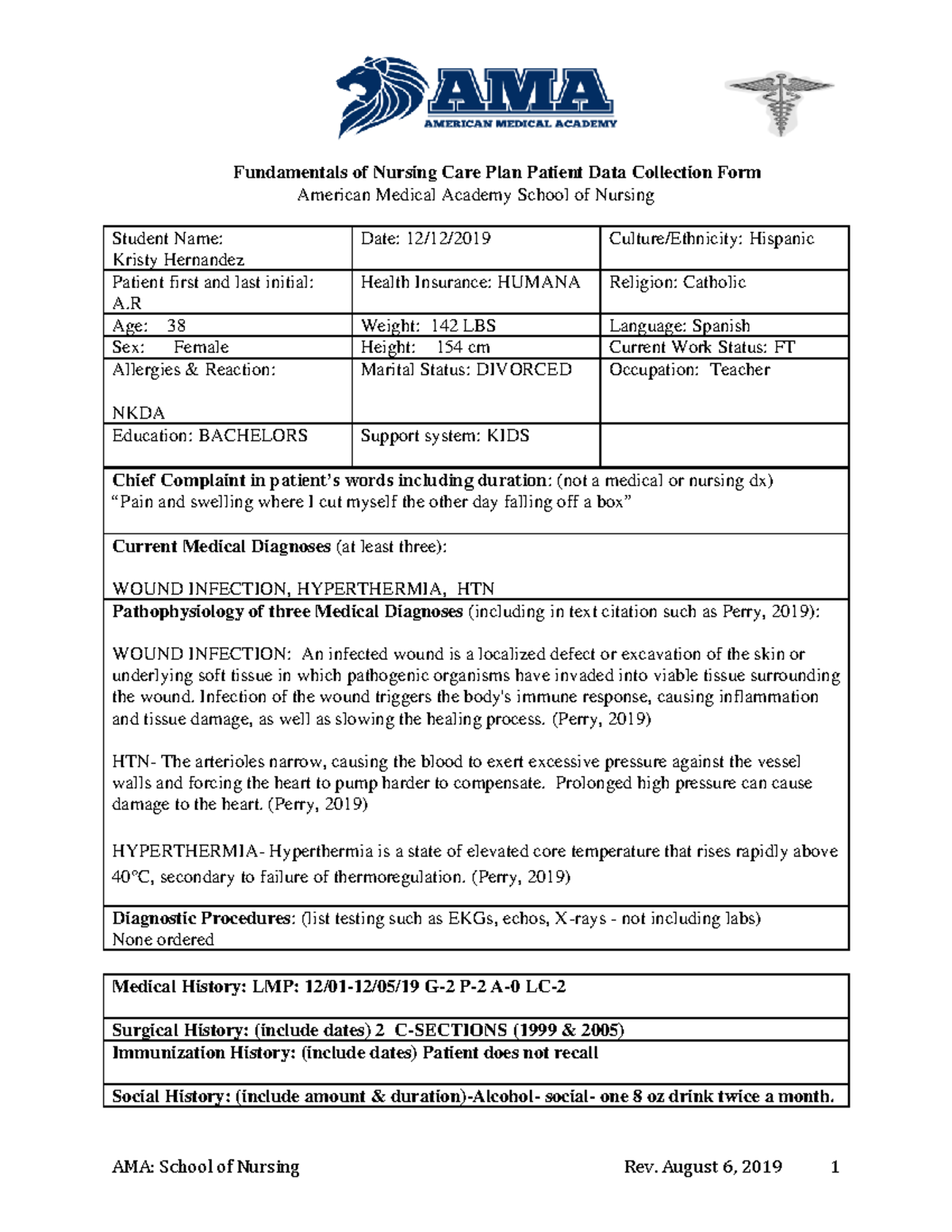 Careplan 2 - Fundamentals of Nursing Care Plan Patient Data Collection ...