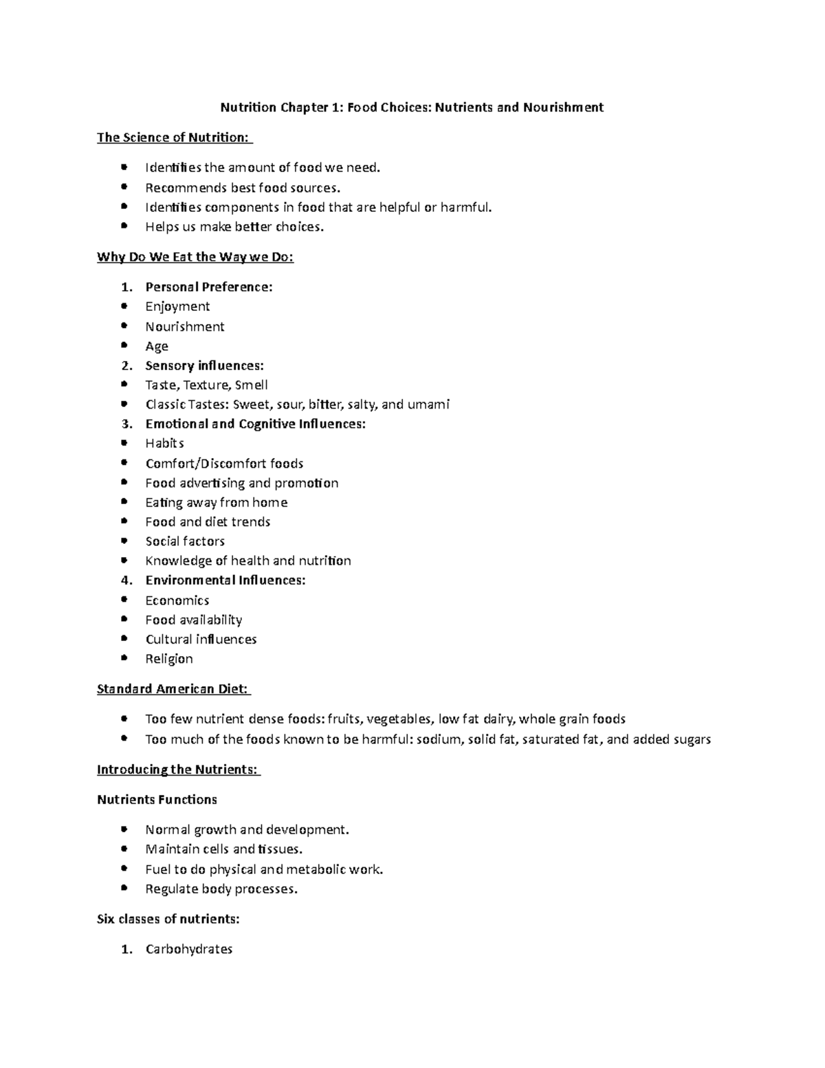 Introduction To Nutrition Chapter 1 - Nutrition Chapter 1: Food Choices ...