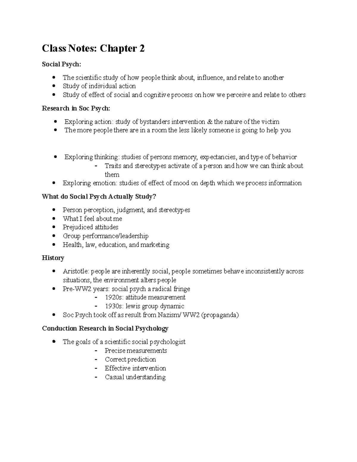 Soc Psych Chapter 2 - Class Notes: Chapter 2 Social Psych: The ...