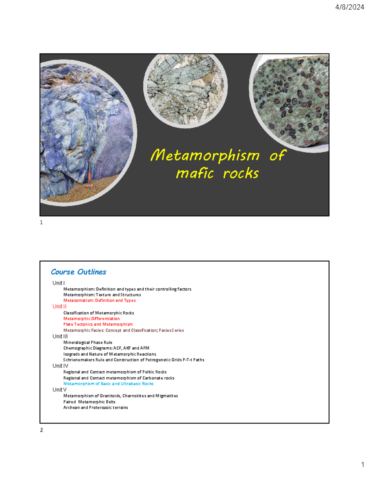 Metamorphism of mafic rocks - Metamorphism of mafic rocks Course ...