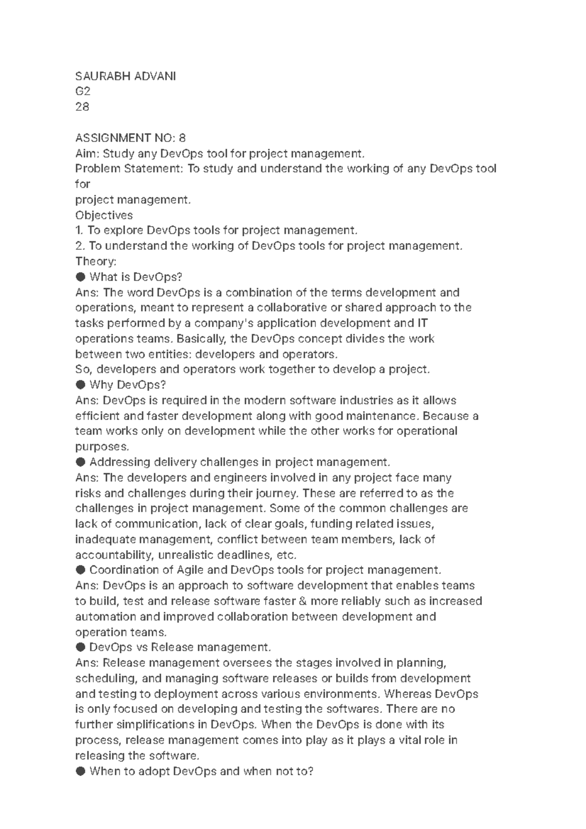 Sepm devops - SAURABH ADVANI G 28 ASSIGNMENT NO: 8 Aim: Study any ...