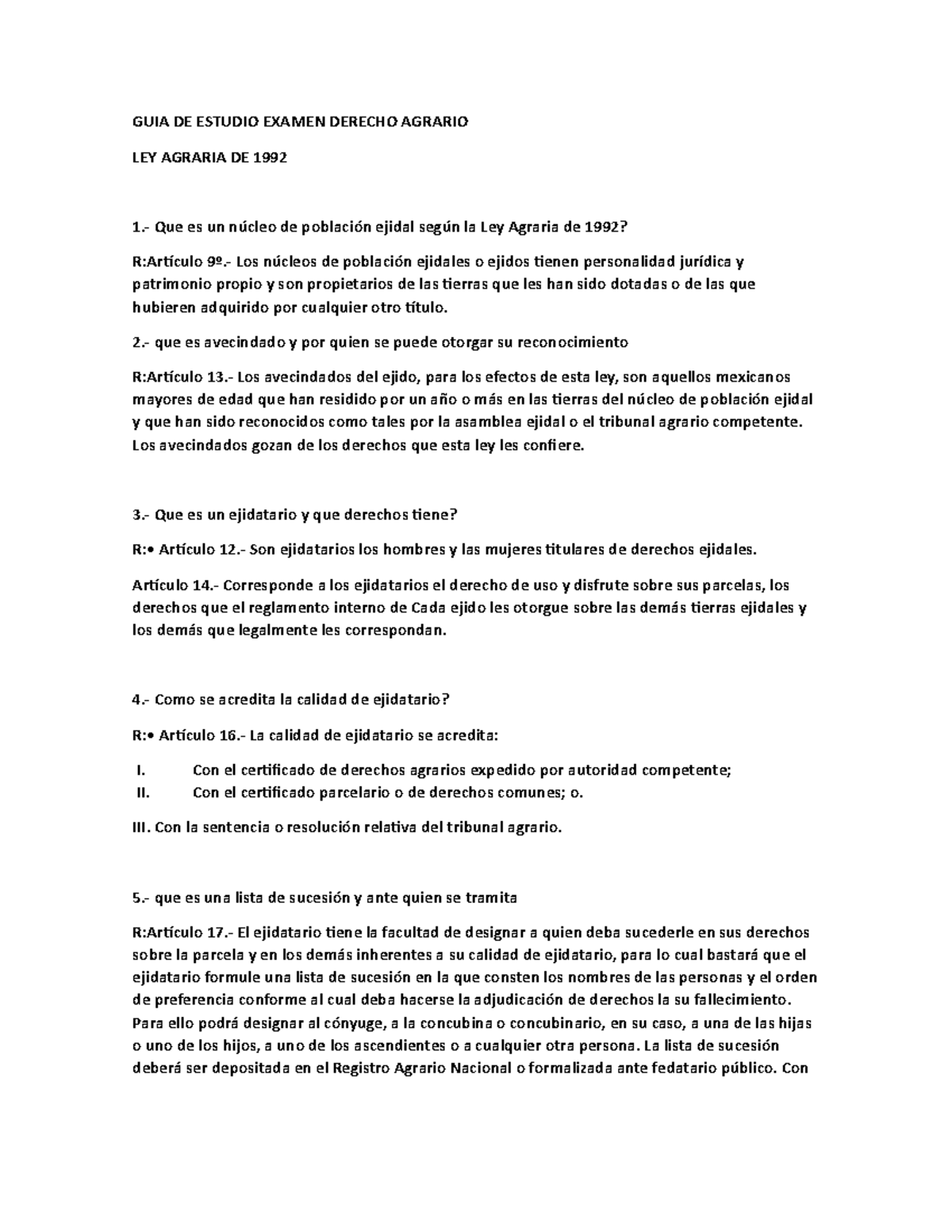 Guia Agrario 3.docx 2 - GUIA DE ESTUDIO EXAMEN DERECHO AGRARIO LEY ...