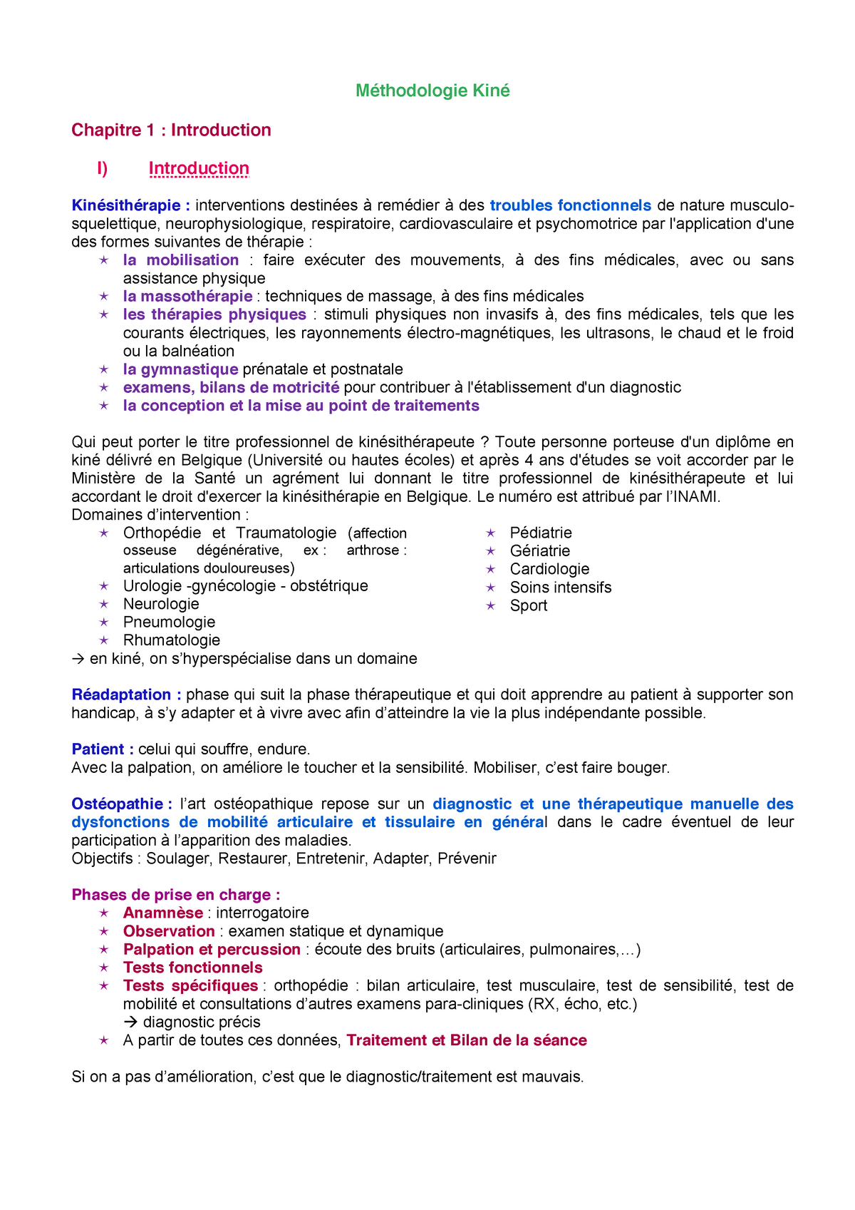 Methodologie Kine Resume Chapitre 1 Introduction I Introduction Interventions Des Troubles Studocu