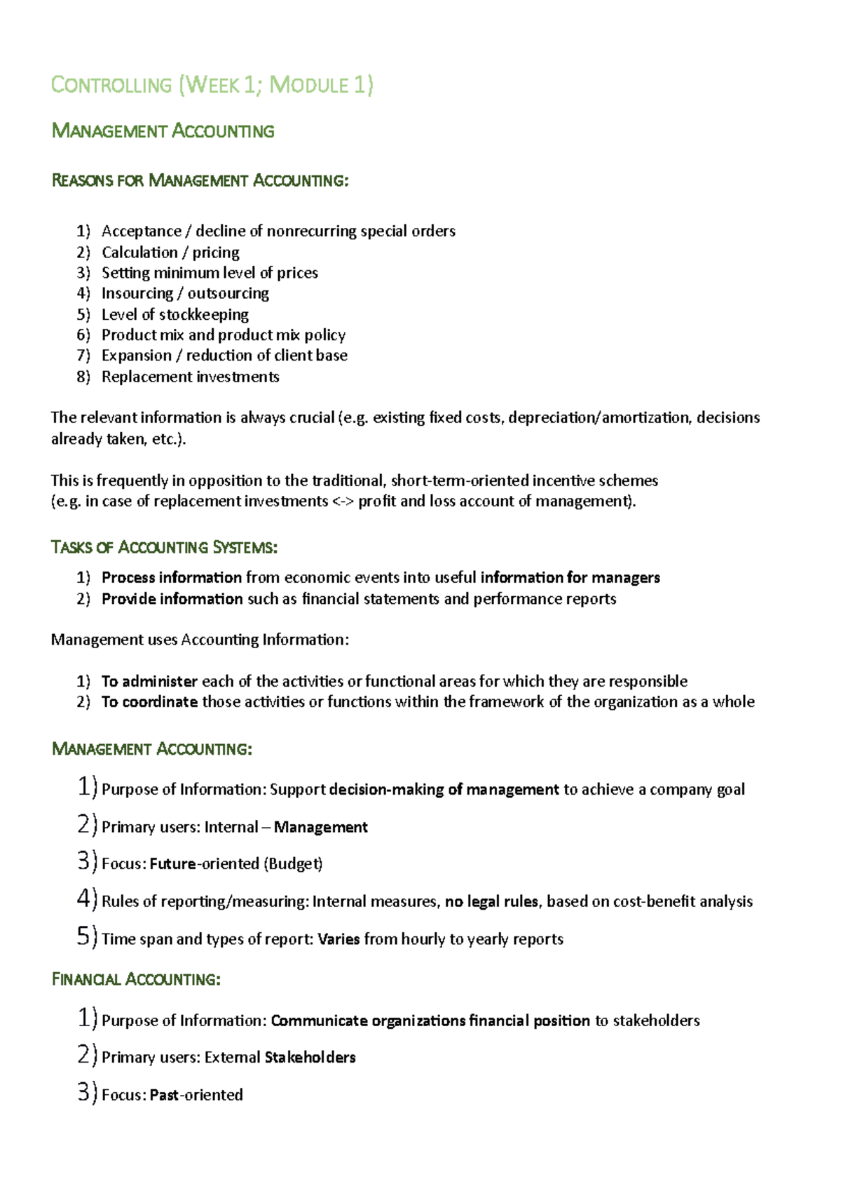 Controlling - CONTROLLING (WEEK 1; MODULE 1) MANAGEMENT ACCOUNTING ...