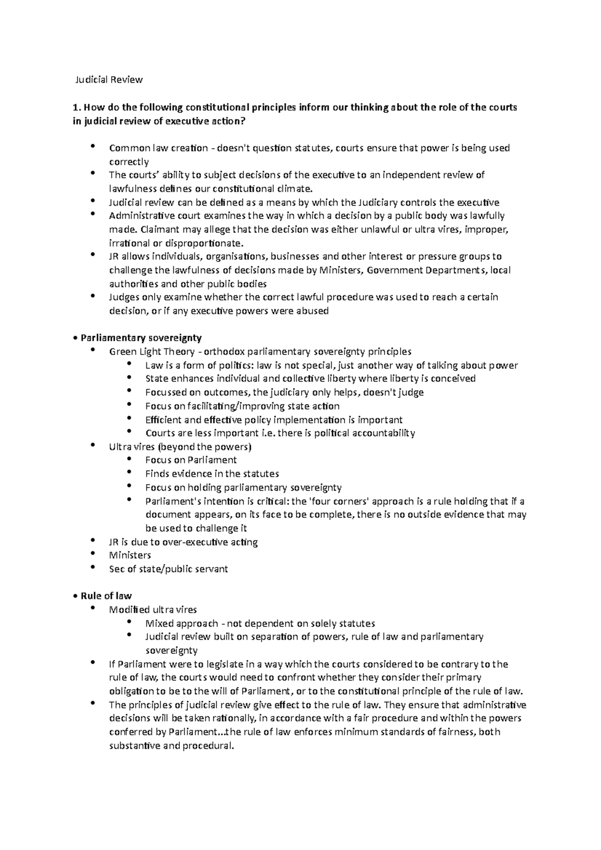 Judicial Review Tutorial Notes - Judicial Review 1. How Do The 