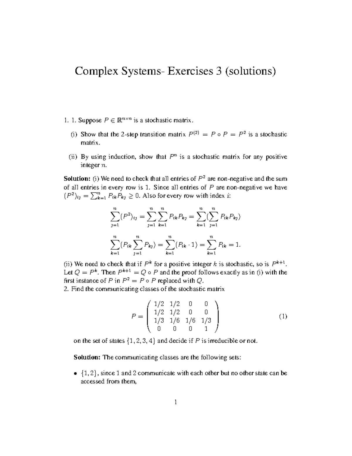 C450 2015 2016 Exercise Sheet 3 Solutions Complex Systems Exercises 3 Solutions 1 1 7070