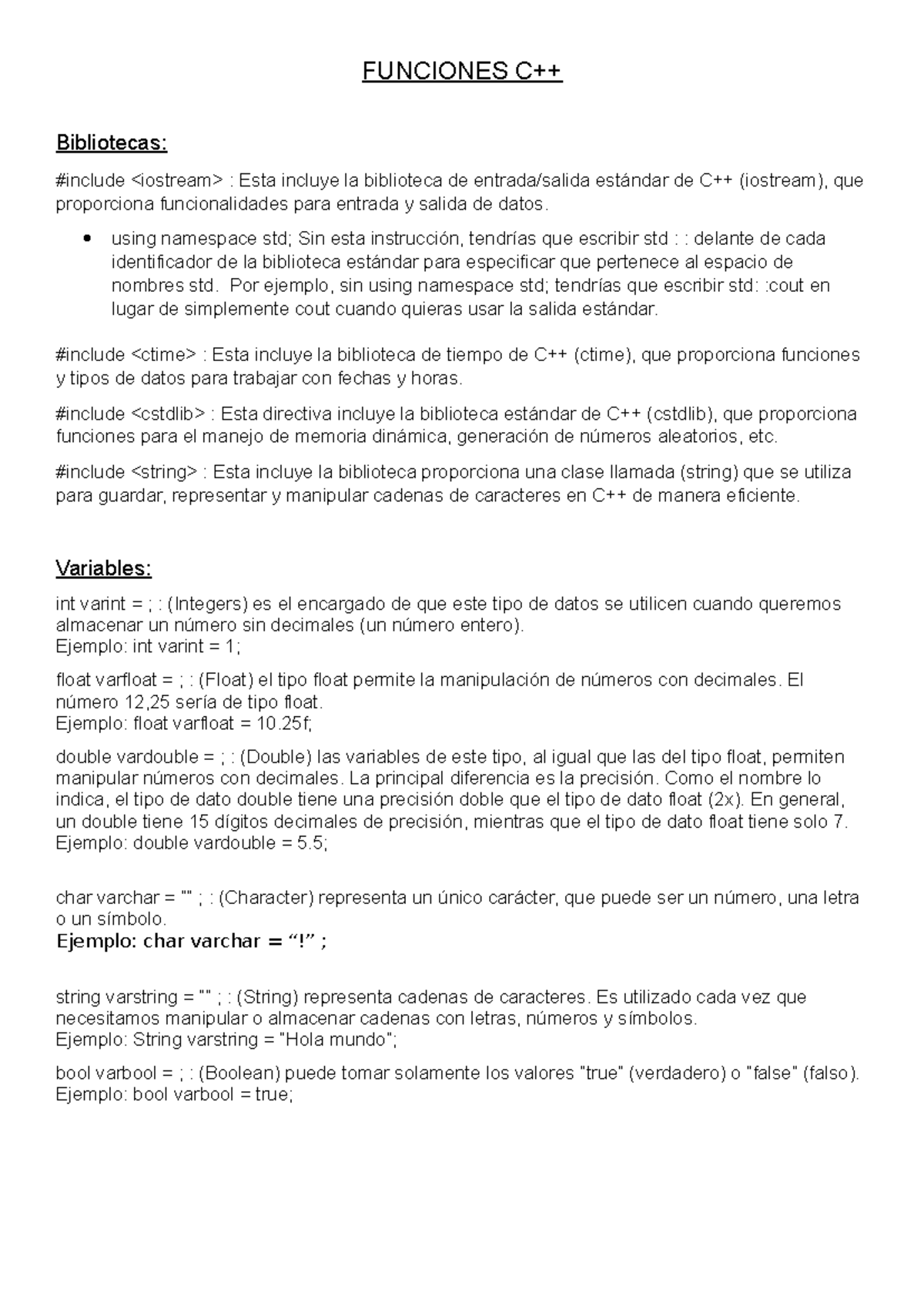 Apuntes Logica de Programacion - FUNCIONES C++ Bibliotecas: #include ...