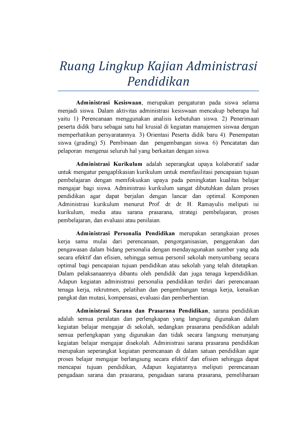 Ruang Lingkup Kajian Administrasi Pendidikan - Ruang Lingkup Kajian ...