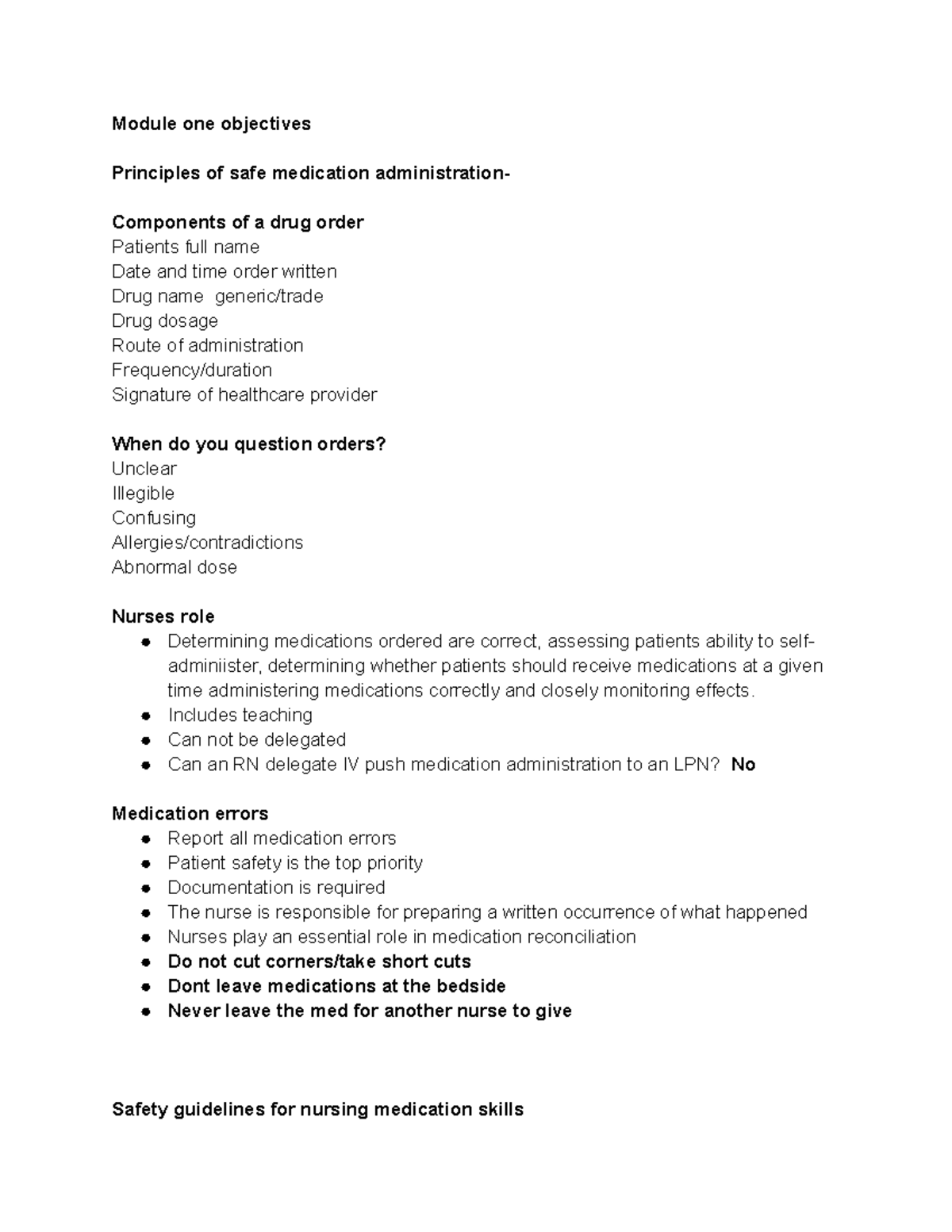 Module one objectives - Module one objectives Principles of safe ...