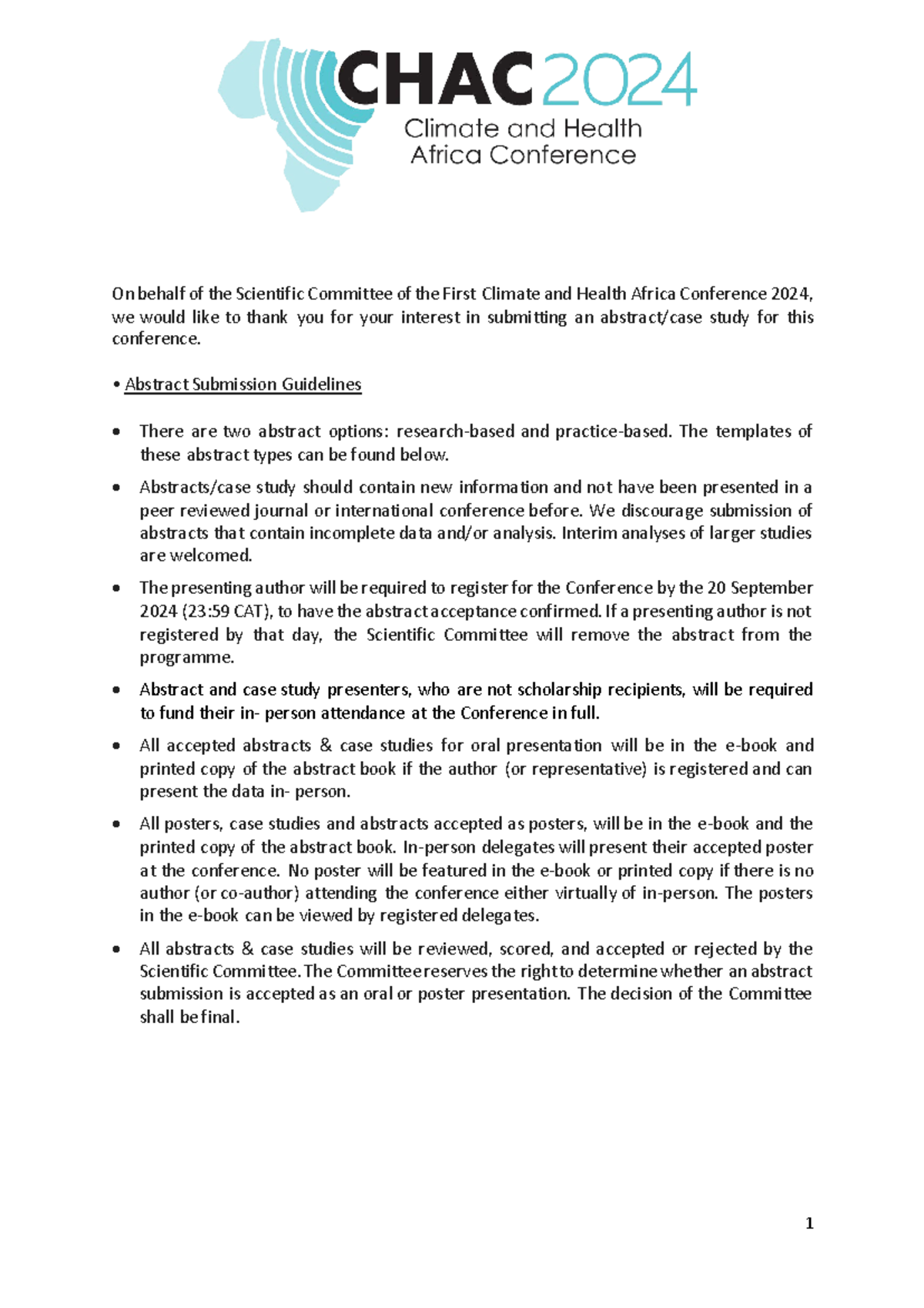 CHAC Abstract guidelines 1 - 1 On behalf of the Scientific Committee of ...