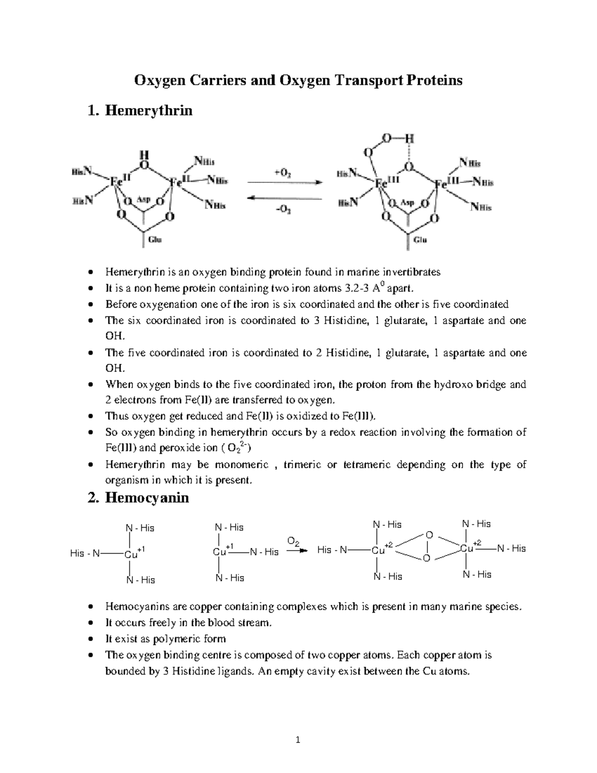 Oxygen careers easy learning materials Oxygen Carriers and Oxygen