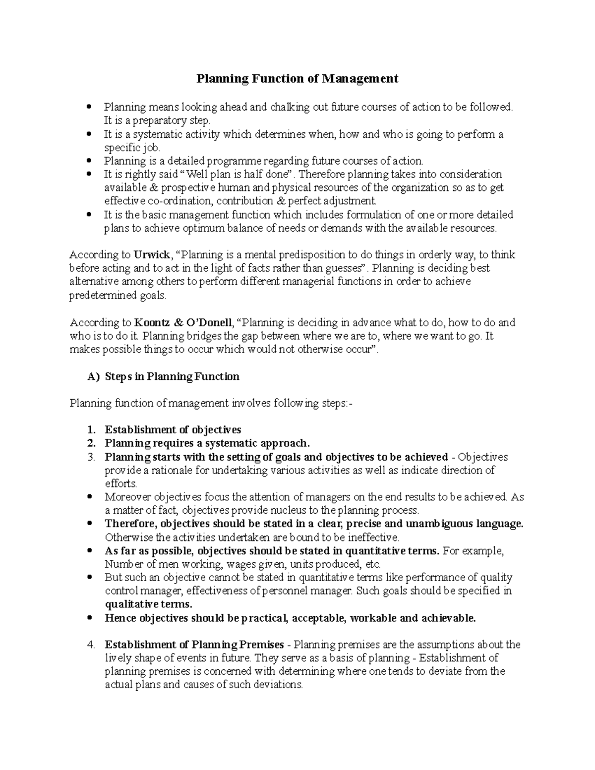 Planning Function of Management - It is a preparatory step. It is a ...