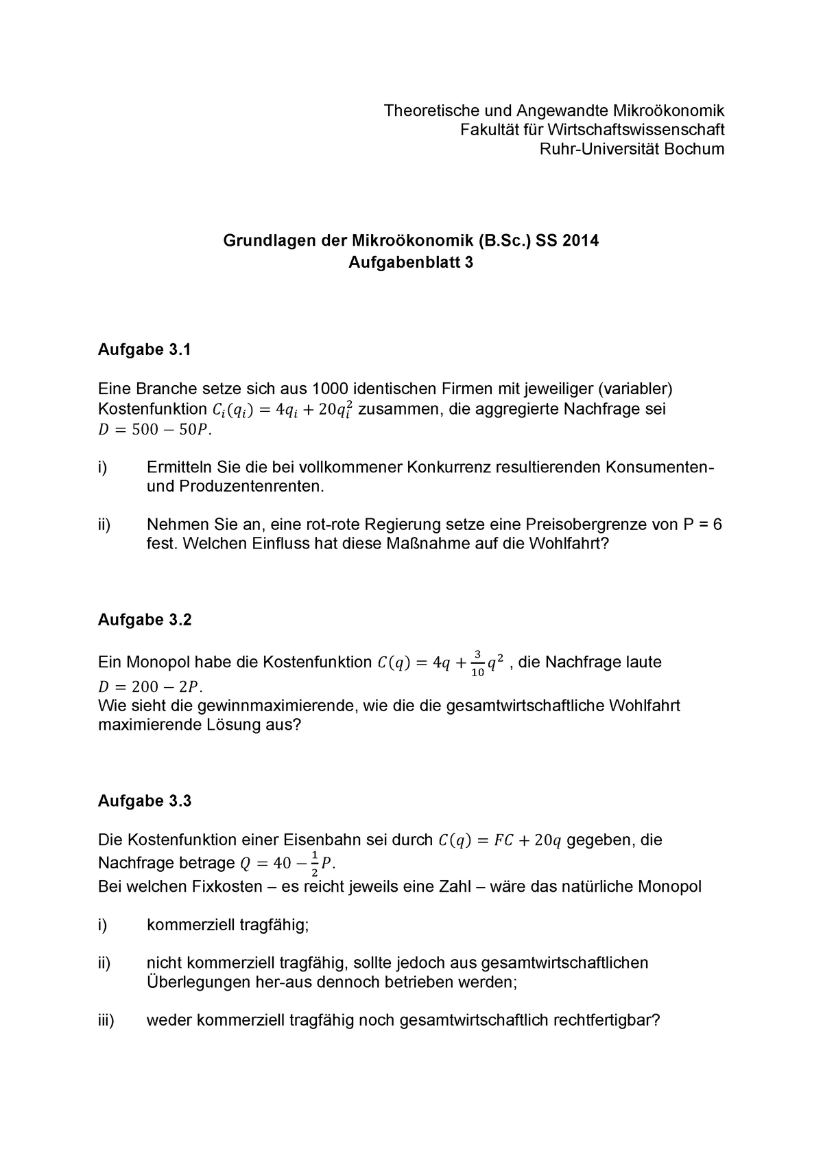 Übungsblatt + Repetitorium_3 zu Grundlagen der Mikroökonomik, WiSe 13/ ...