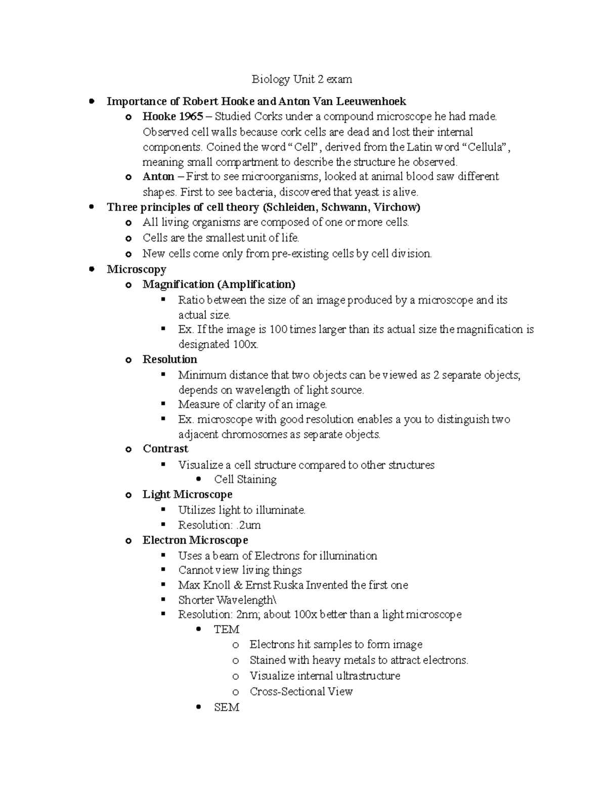 Biology Unit 2 Review - Lecture notes 1-5 - Biology Unit 2 exam ...