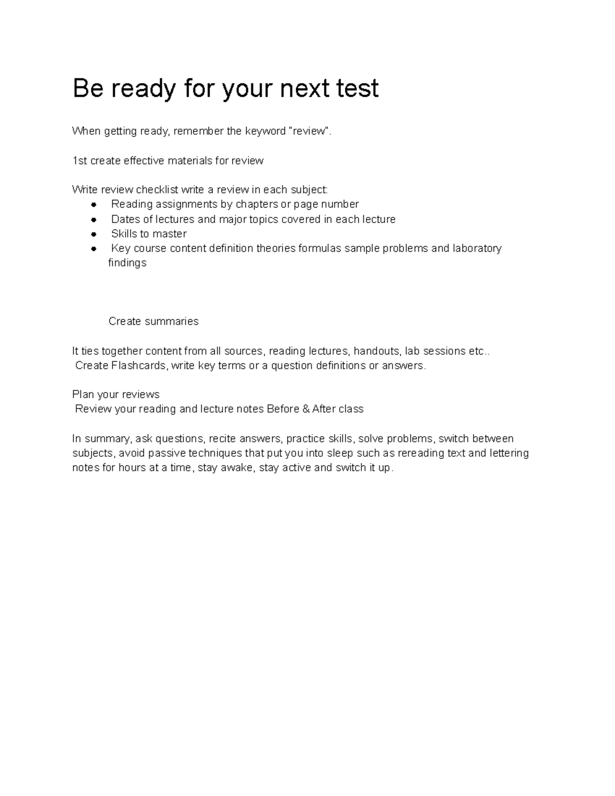 Note taking tips Be ready for your next test When getting ready