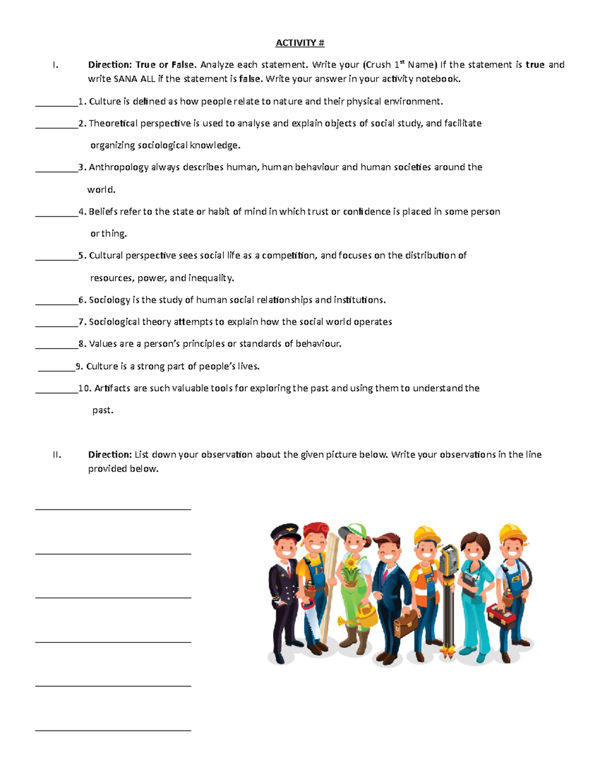 Group Activity (Lesson 2) - ACTIVITY I. Direction: True Or False ...