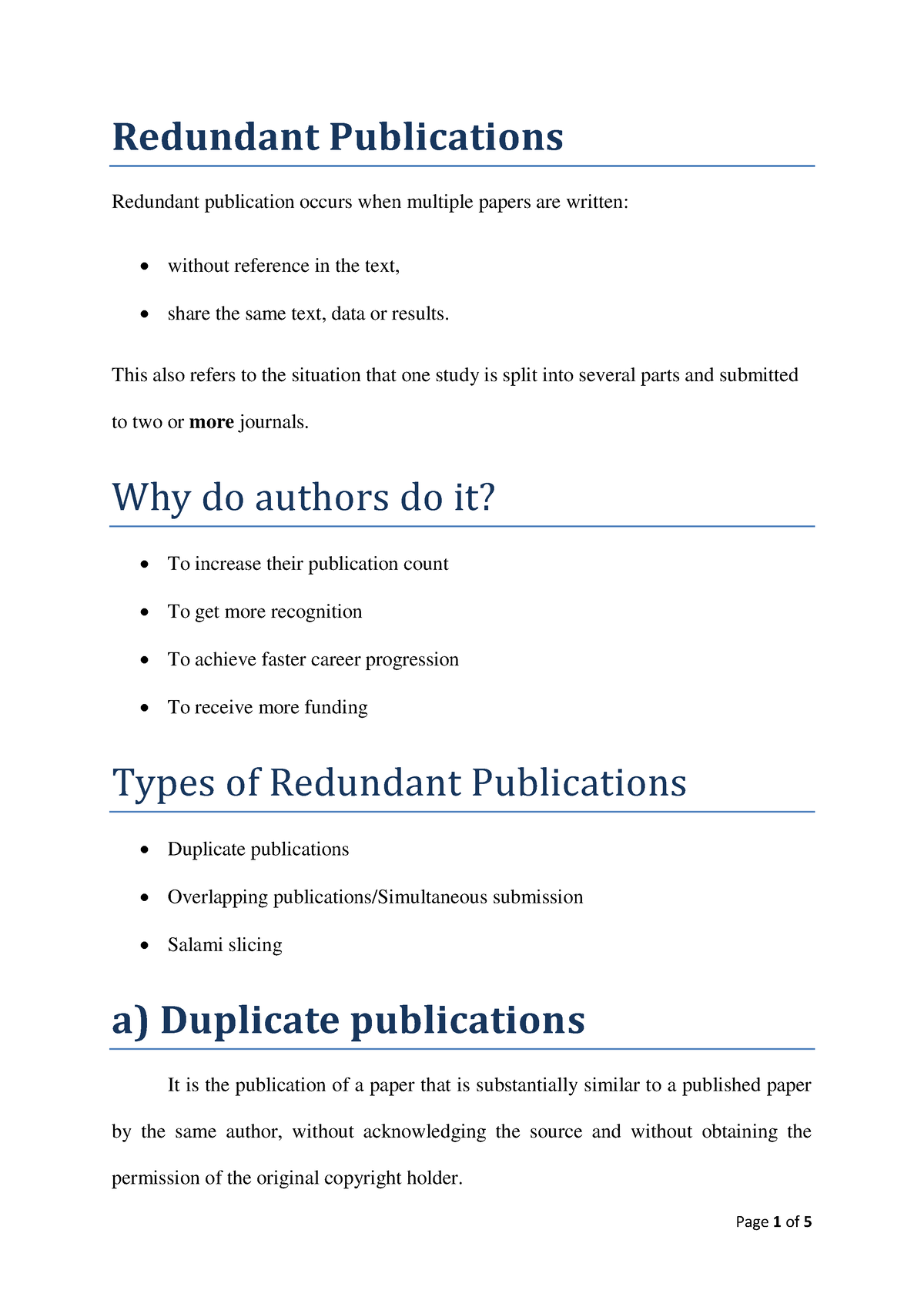 Redundant - Notes - Redundant Publications Redundant publication occurs ...