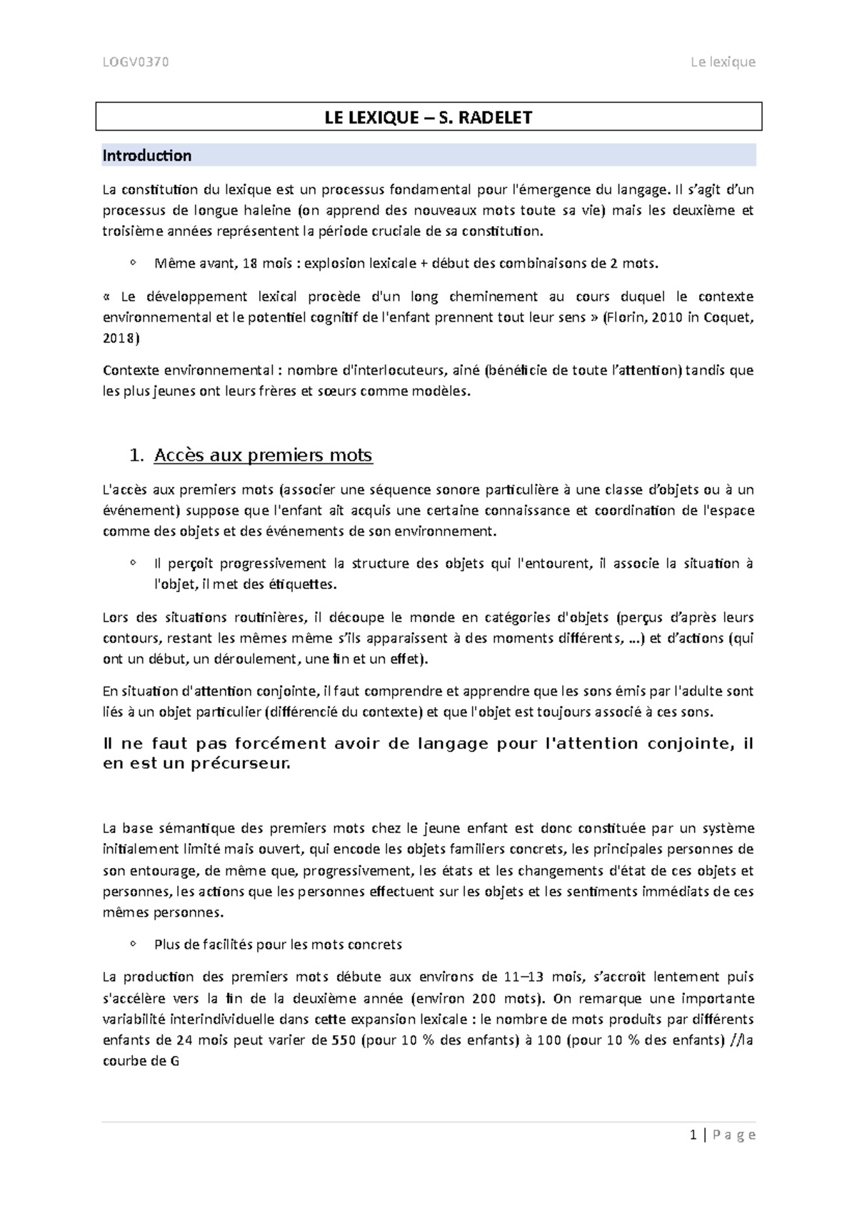 Le lexique - LE LEXIQUE – S. RADELET Introduction La constitution du ...