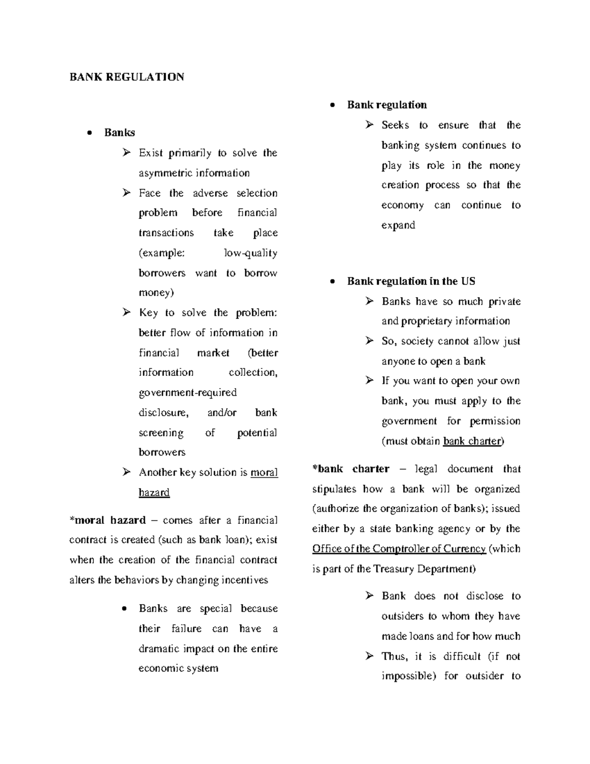 3. BANK Regulation BANK REGULATION Banks Exist primarily to solve the