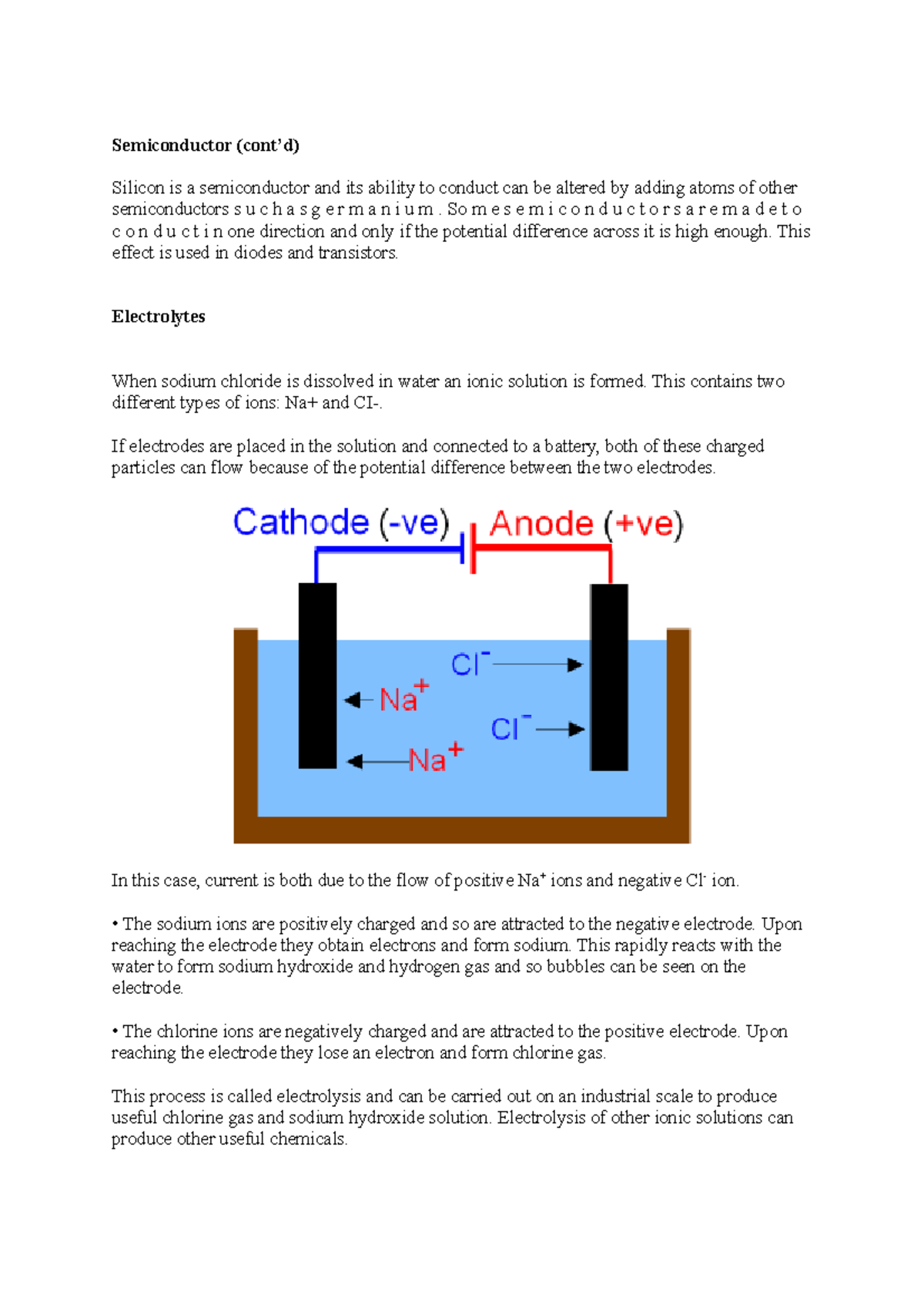 Electricity notes Semiconductor (cont’d) Silicon is a semiconductor