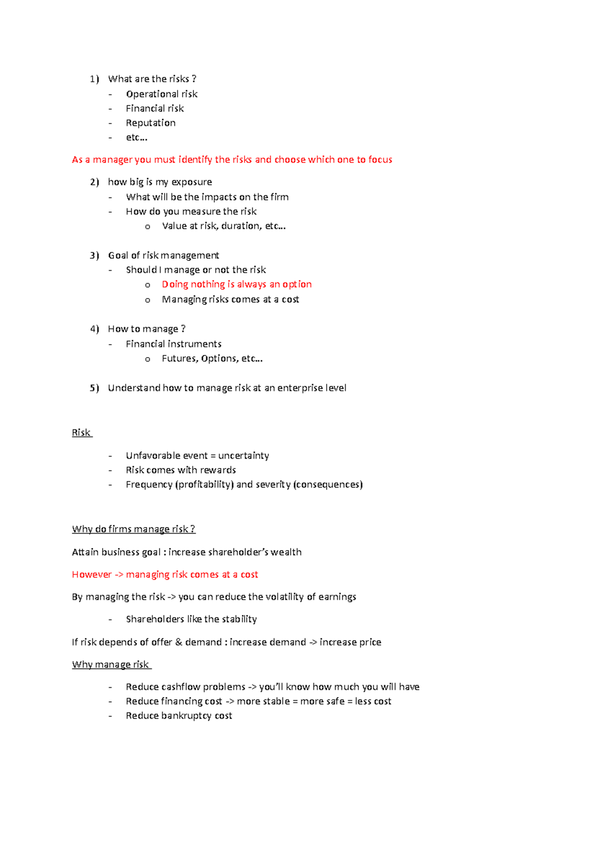 Course 1 - notes - What are the risks? Operational risk Financial risk ...