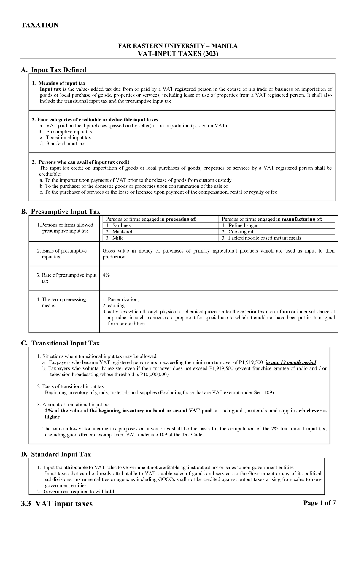 3.3 VAT Input Taxes - Notes and study materials for Accounting ...
