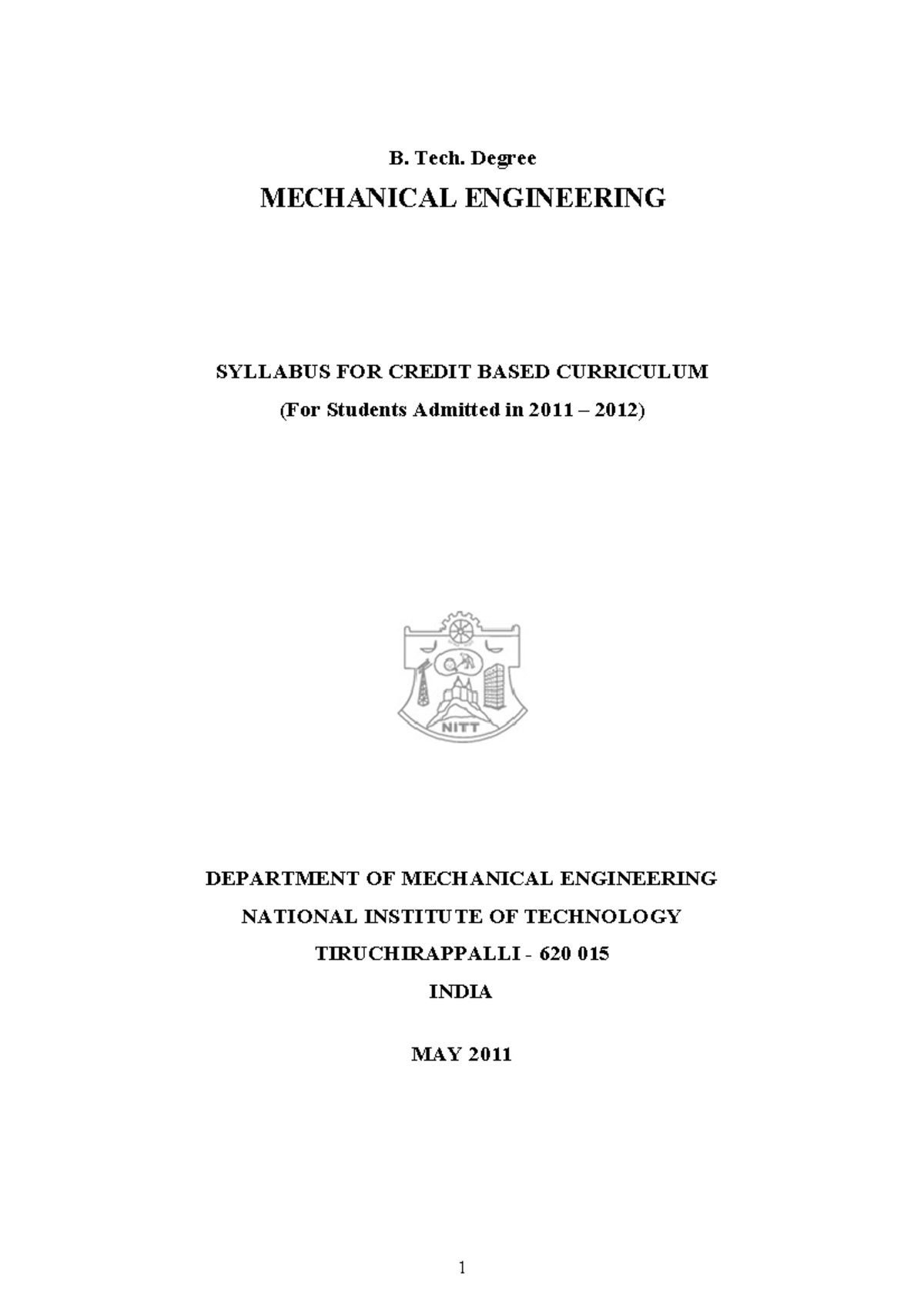 UG Syllabus 2010 11 It's study B. Tech. Degree MECHANICAL